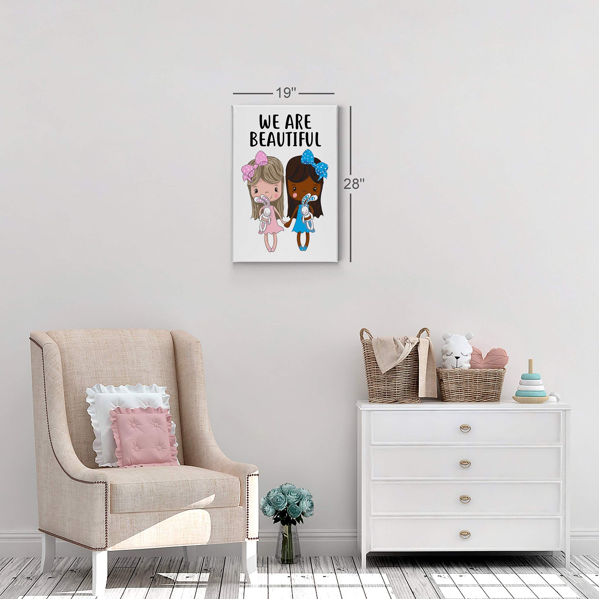 Smile Art Design Cute Blonde and African American Girl Friendship Canvas Wall Art Print - 12x8 Inches, Ready to Hang, Made in USA - Perfect for Kids Room, Nursery, Bedroom & Playroom Decor