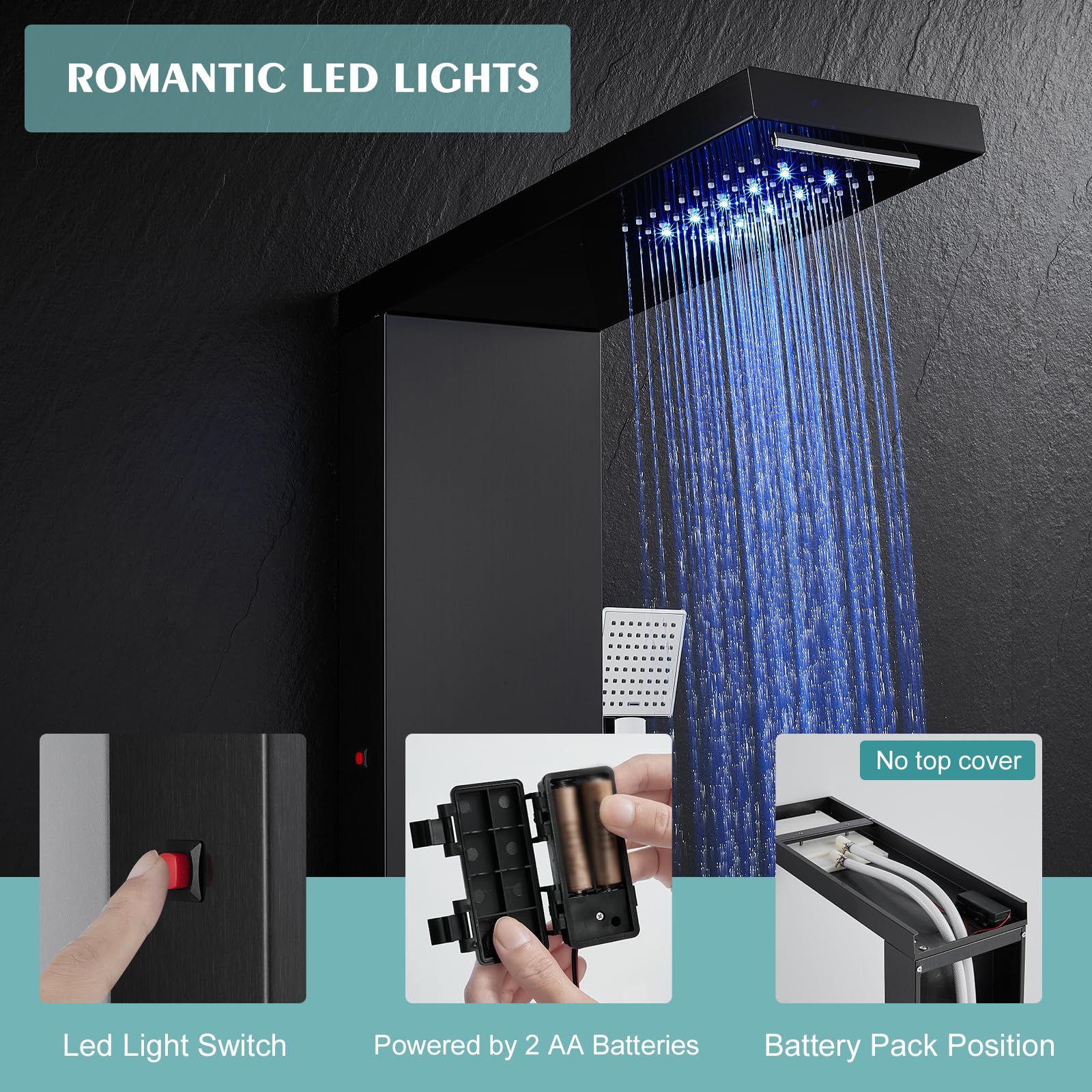Premium 5-in-1 LED Shower Panel Tower System with Rainfall Shower Head, Body Jets & Handheld Spray - High Pressure Stainless Steel Shower Column for Spa-Like Bathroom Experience | Perfect for Master Bathrooms & Luxury Home Renovations