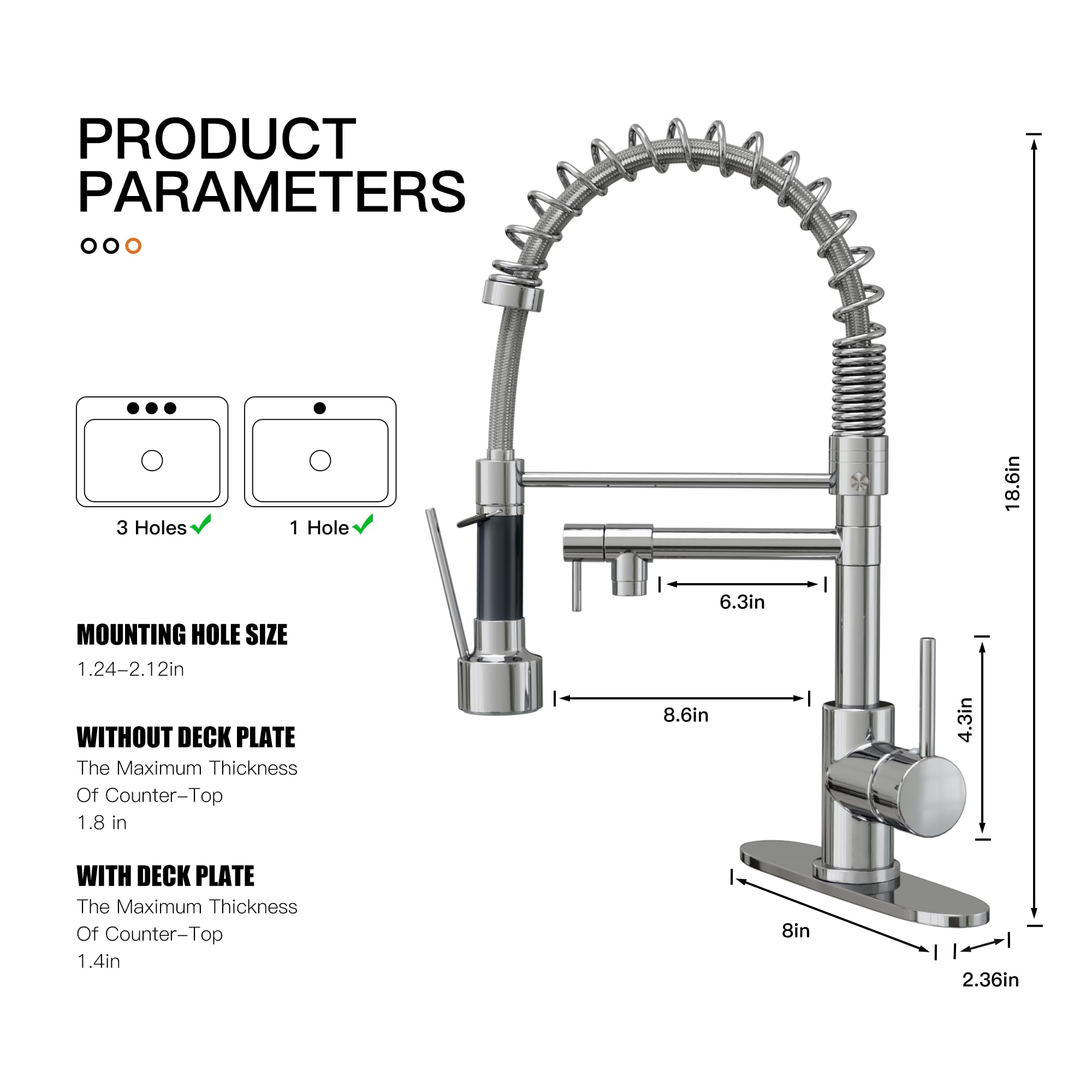 Commercial Grade Pull Down Kitchen Faucet with Sprayer - Single Handle Modern Spring Copper Design for Sink - Chrome Finish - Perfect for Restaurant, Home & Industrial Kitchen Use