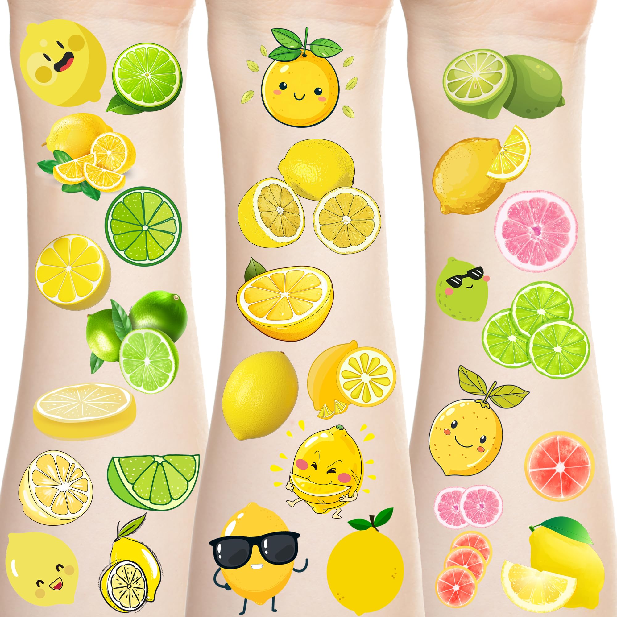 370 PCS Lemon Cutie Temporary Tattoos - Fun Fruit Themed Fake Tattoo Stickers for Baby Showers, Birthday Parties, Goodie Bags & Summer Decorations (30 Sheets) - Perfect for Kids, Teens & DIY Party Favors