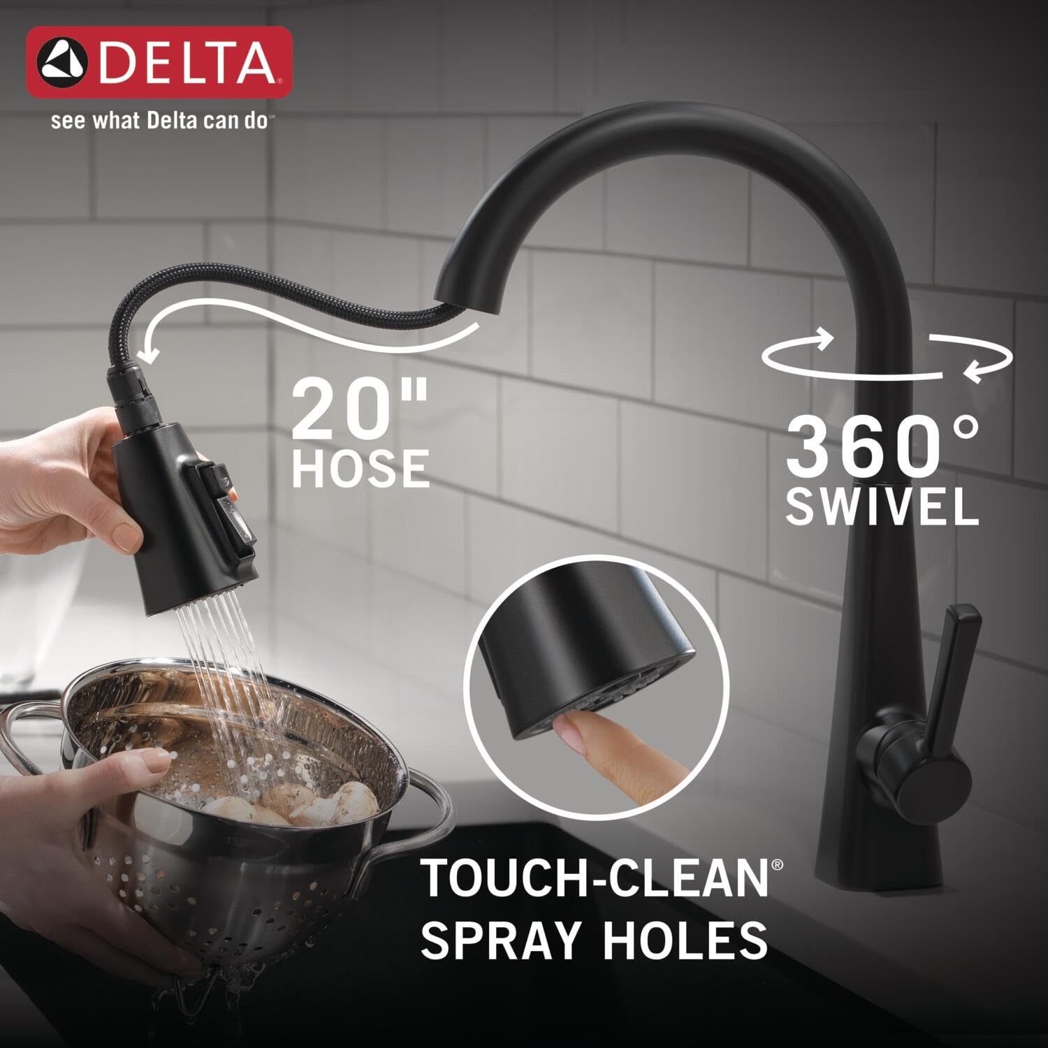 Delta 19802Z-BL-DST Matte Black Lenta Pull Down Kitchen Faucet with Magnetic Docking Spray Head & Soap Dispenser - Modern Kitchen Sink Faucet for Easy Dishwashing & Food Prep
