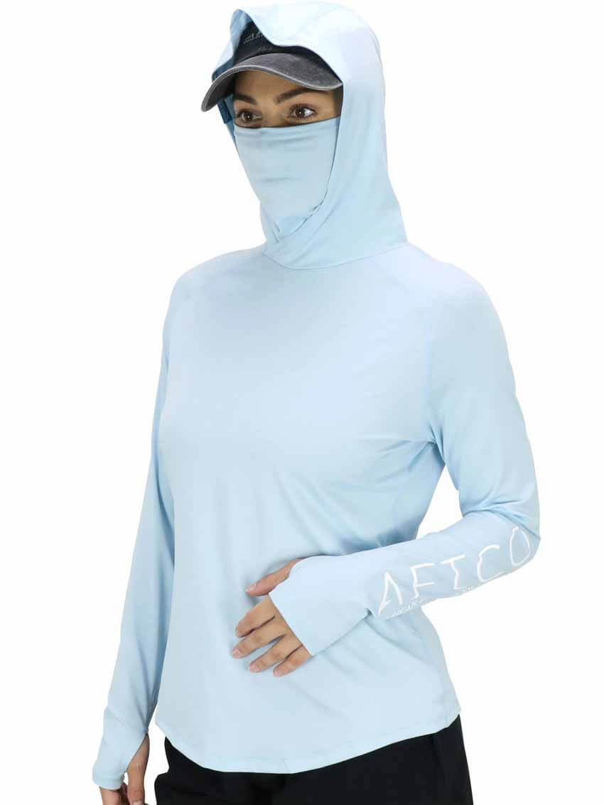 Aftco Women's Yurei Air O Mesh Long Sleeve Hooded Performance Shirt - Sky Blue Heather - Fishing, Hiking & Outdoor Activities