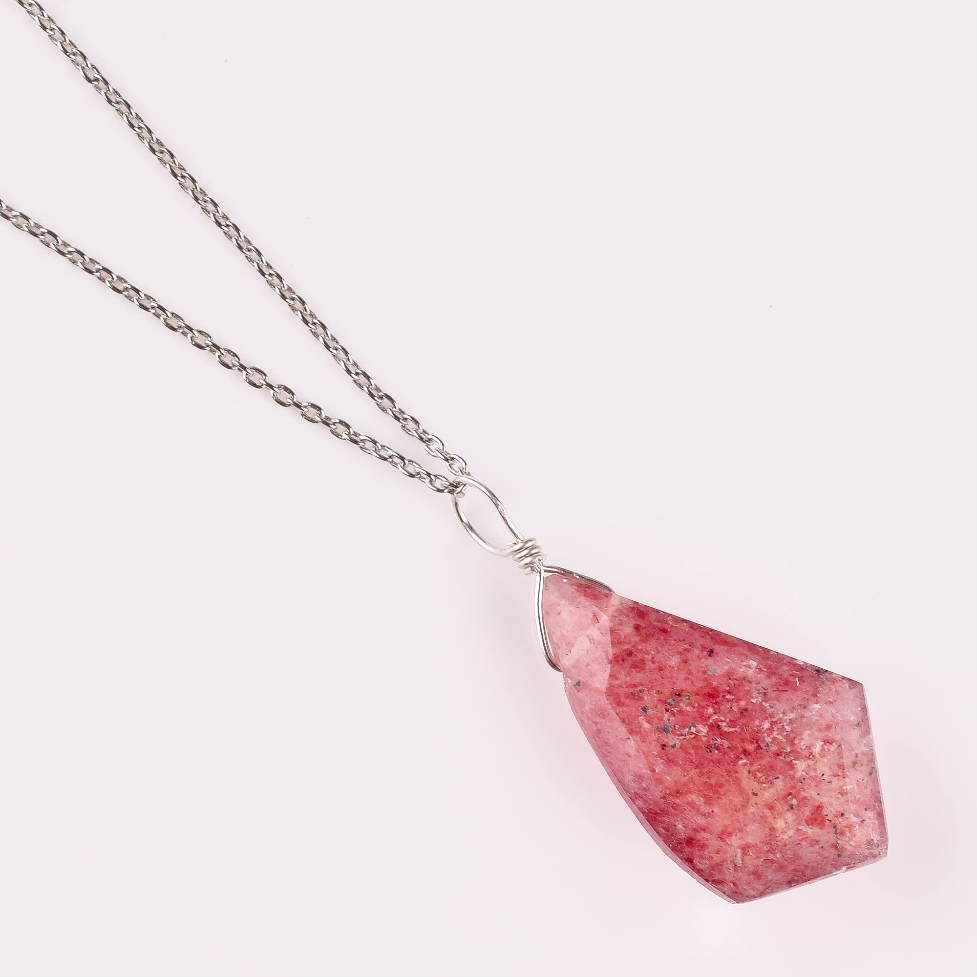 Natural Strawberry Quartz Pendant Necklace - Rhodium Plated 925 Sterling Silver Gemstone Jewelry | Handcrafted Dainty Wire Pendant for Women | Perfect Gift for Birthday, Anniversary & Everyday Elegance