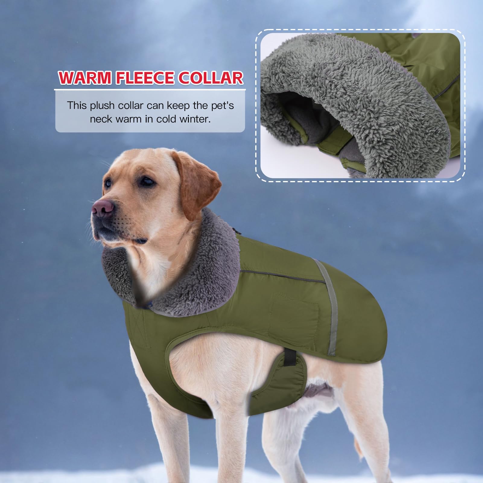 Waterproof Dog Winter Coat with Thick Furry Collar & Reflective Strips - Warm Fleece Lining for Small Medium Large Dogs - Cold Weather Snow Jacket for Outdoor Walking Hiking Camping
