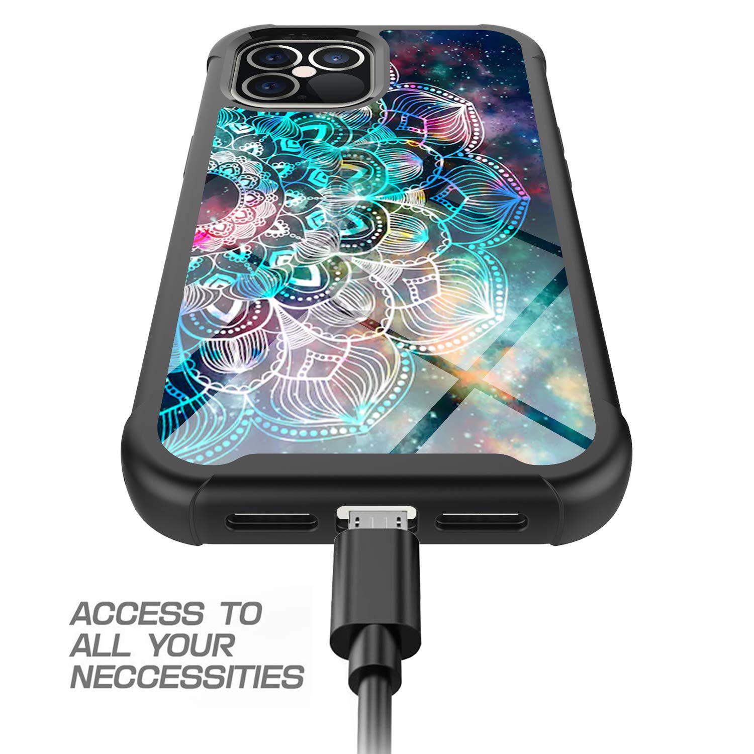 iPhone 12 Pro Max Case 6.7 Inch - Rosebono Hybrid IMD Design, Anti-Scratch Fashion Silicone Cover with Cute Galaxy Mandala Pattern - Perfect for Daily Protection & Style Enhancement