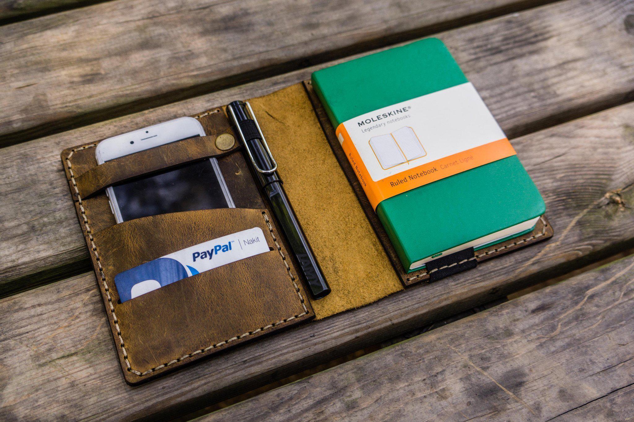 Genuine Leather Pocket Moleskine Journal Cover - Crazy Horse Brown | Handmade Notebook Holder for Travel, Office & Daily Use