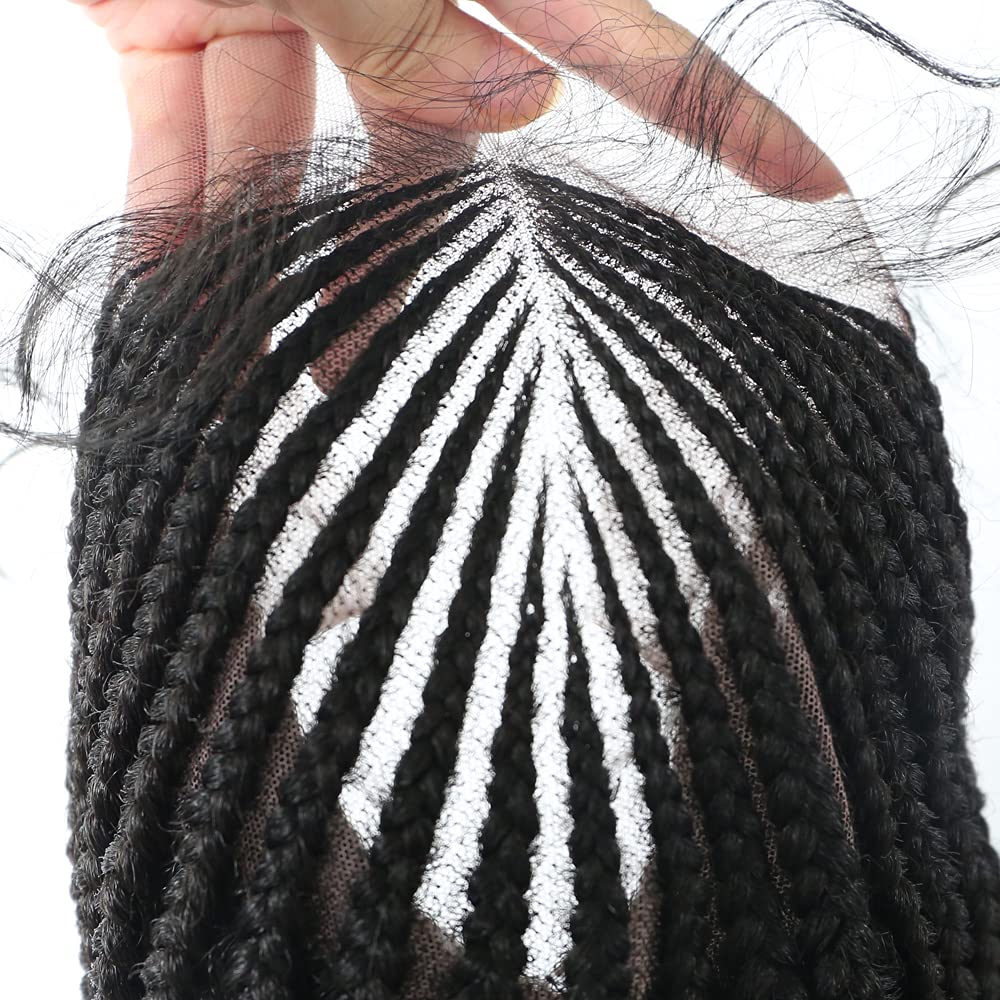 Premium Heat Friendly Glueless Wigs for Women - Swiss Lace Front Cornrow Micro Twist Pre-Plucked Natural Hairline Long Box Braided Wig (#1B Black) | Perfect for Daily Wear, Cosplay & Protective Styling