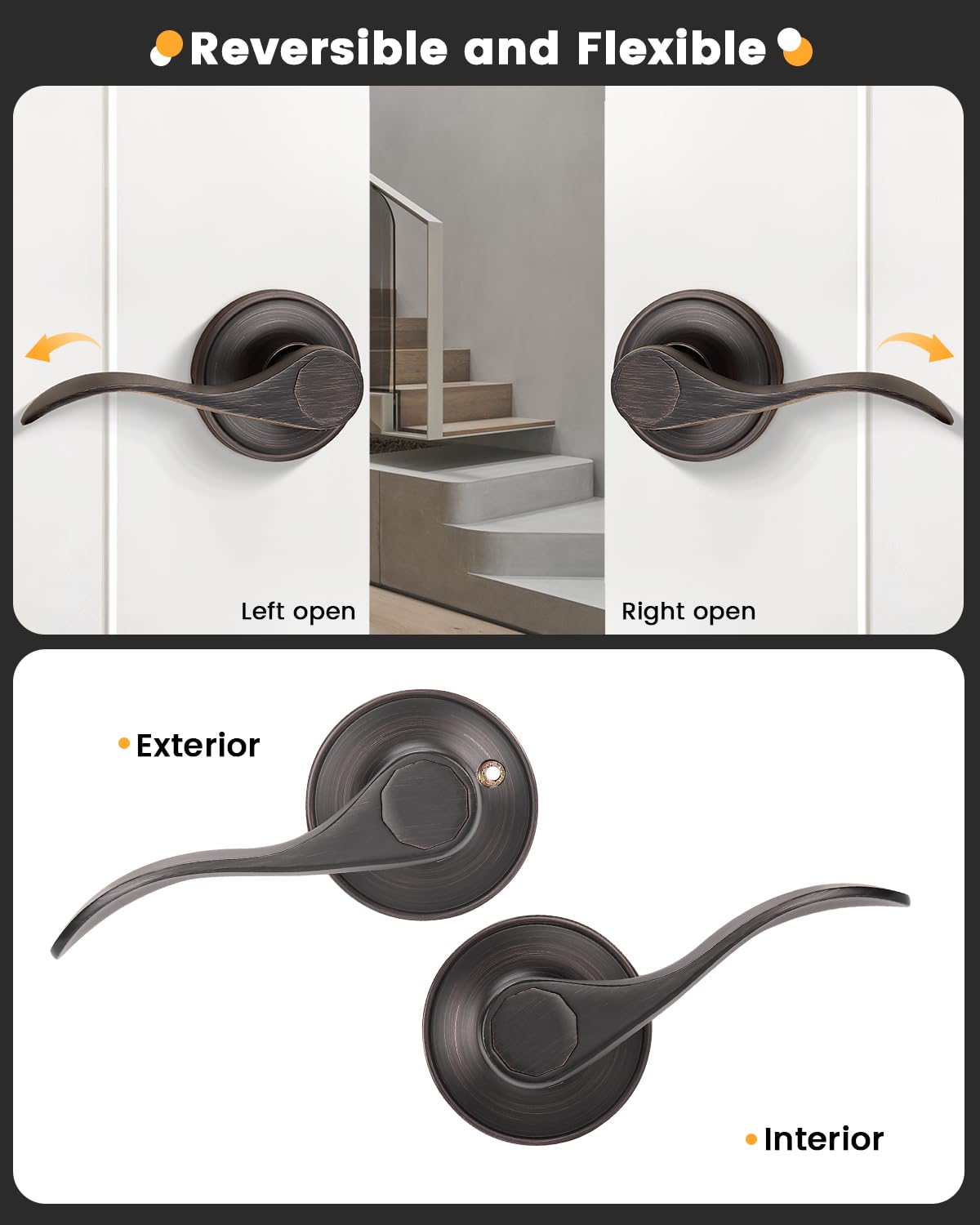 Gobrico Oil Rubbed Bronze Interior Door Lever Handleset - 1 Pack Drop Door Handle for Hall Closet & Passage Doors | Durable Closet Door Knob for Bedroom, Pantry & Storage Rooms