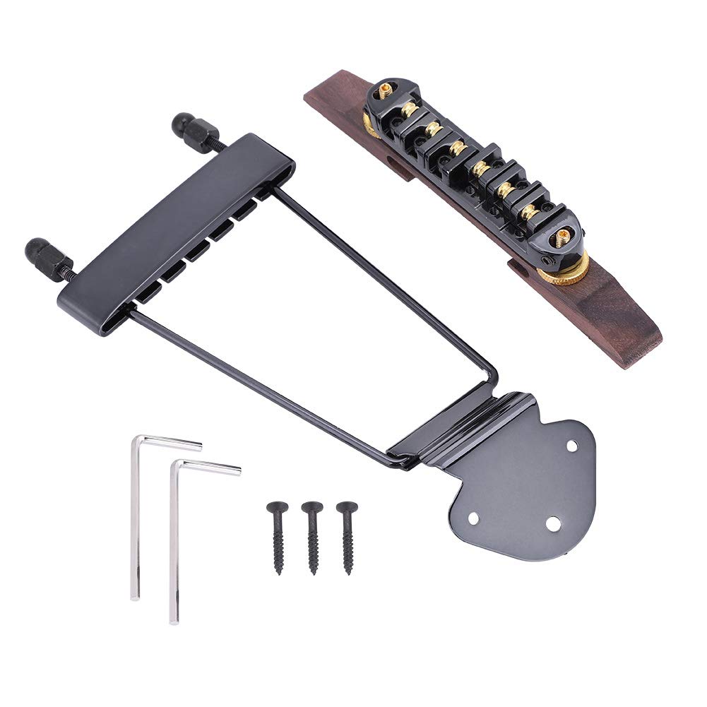Alomejor 6-String Guitar Trapeze Tailpiece & Rosewood Bridge with Roller - Premium Jazz Guitar Hardware for Smooth String Action & Enhanced Tone - Perfect for Jazz, Blues & Archtop Guitars