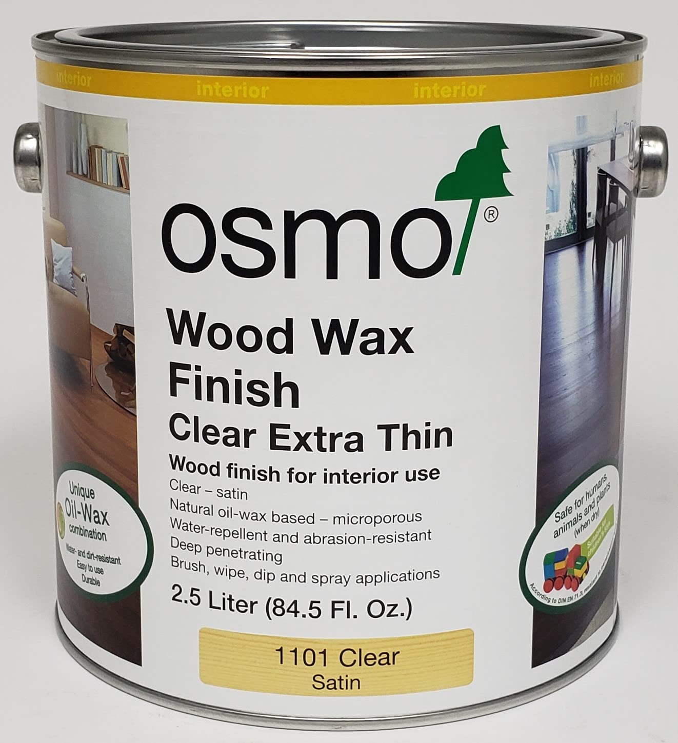 Osmo Wood Wax Finish Extra Thin 1101 Clear - 2.5 Liter | Natural Wood Protection for Floors, Furniture & Cabinets | Eco-Friendly Matte Finish