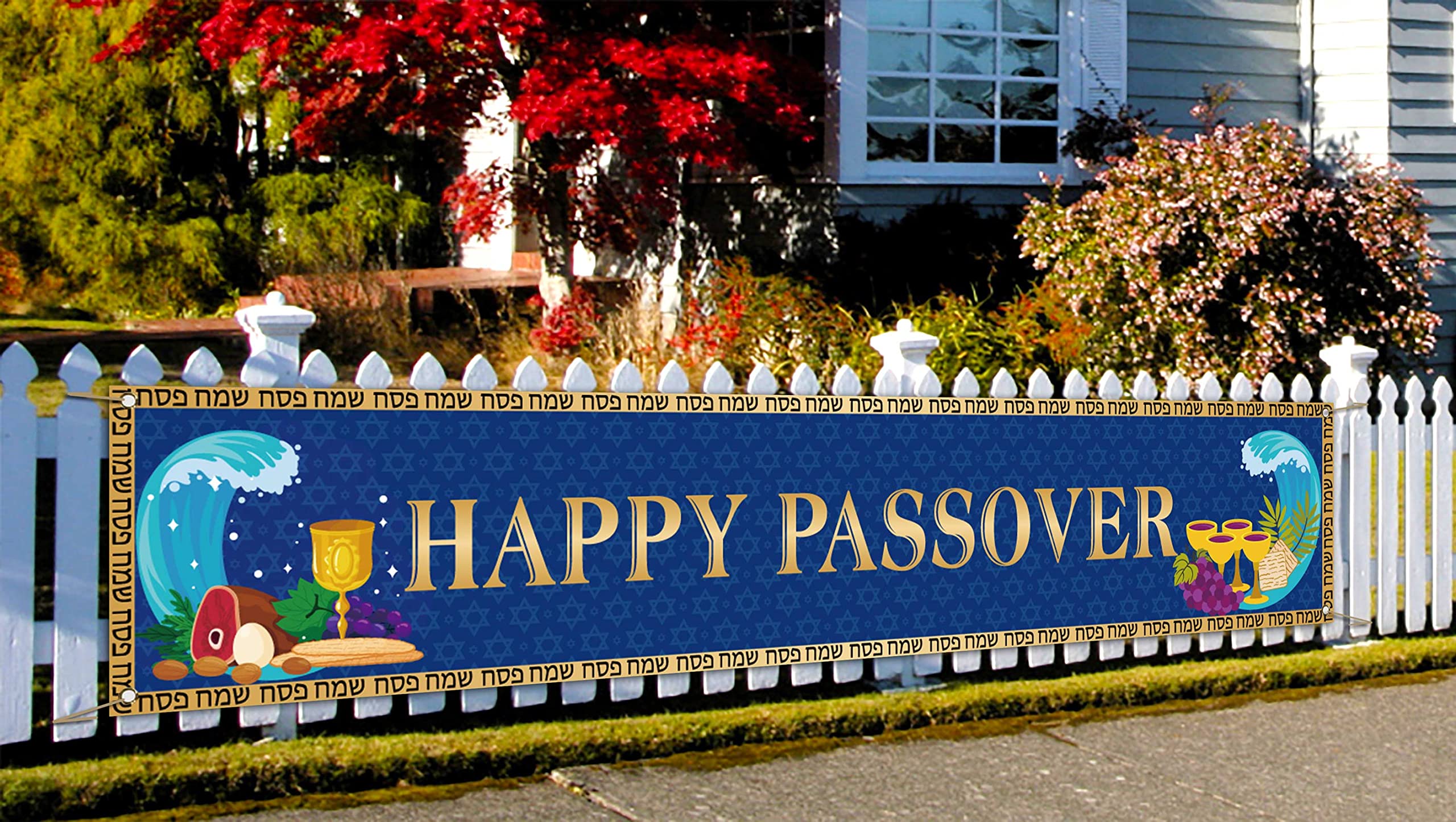 Happy Passover Banner - Jewish Pesach Seder Decor for Yard, Porch & Photo Booth Backdrop