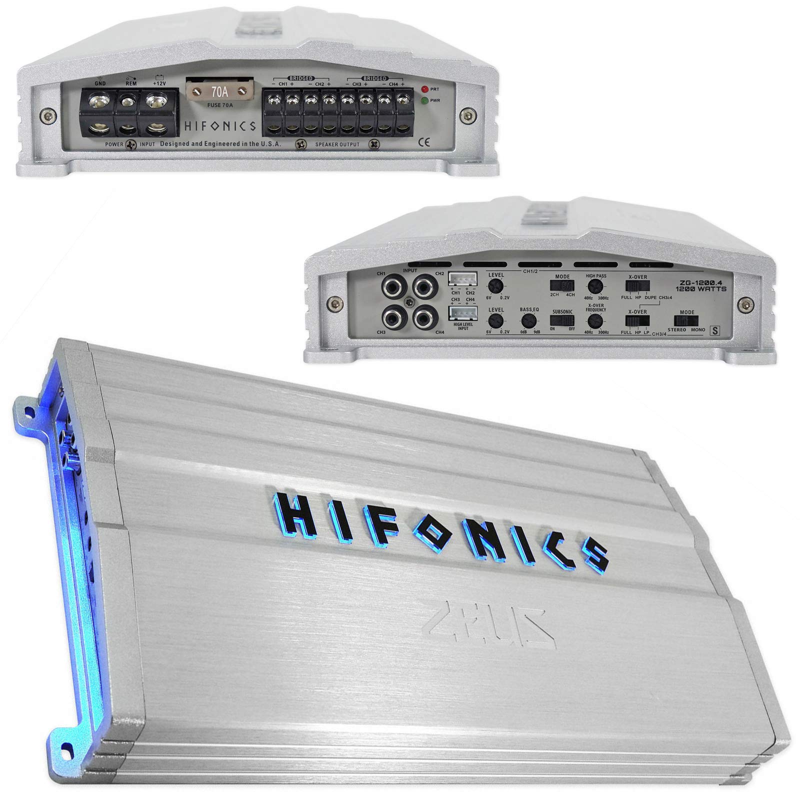 Hifonics ZG-1200.4 Zeus Gamma 1200W 4-Channel Car Amplifier - Class A/B Full Range Bridgeable Audio Amp with Gravity Magnet Phone Holder - Perfect for Car Audio Systems, Trucks & Vehicles - Enhance Your Road Trip & Commuting Experience