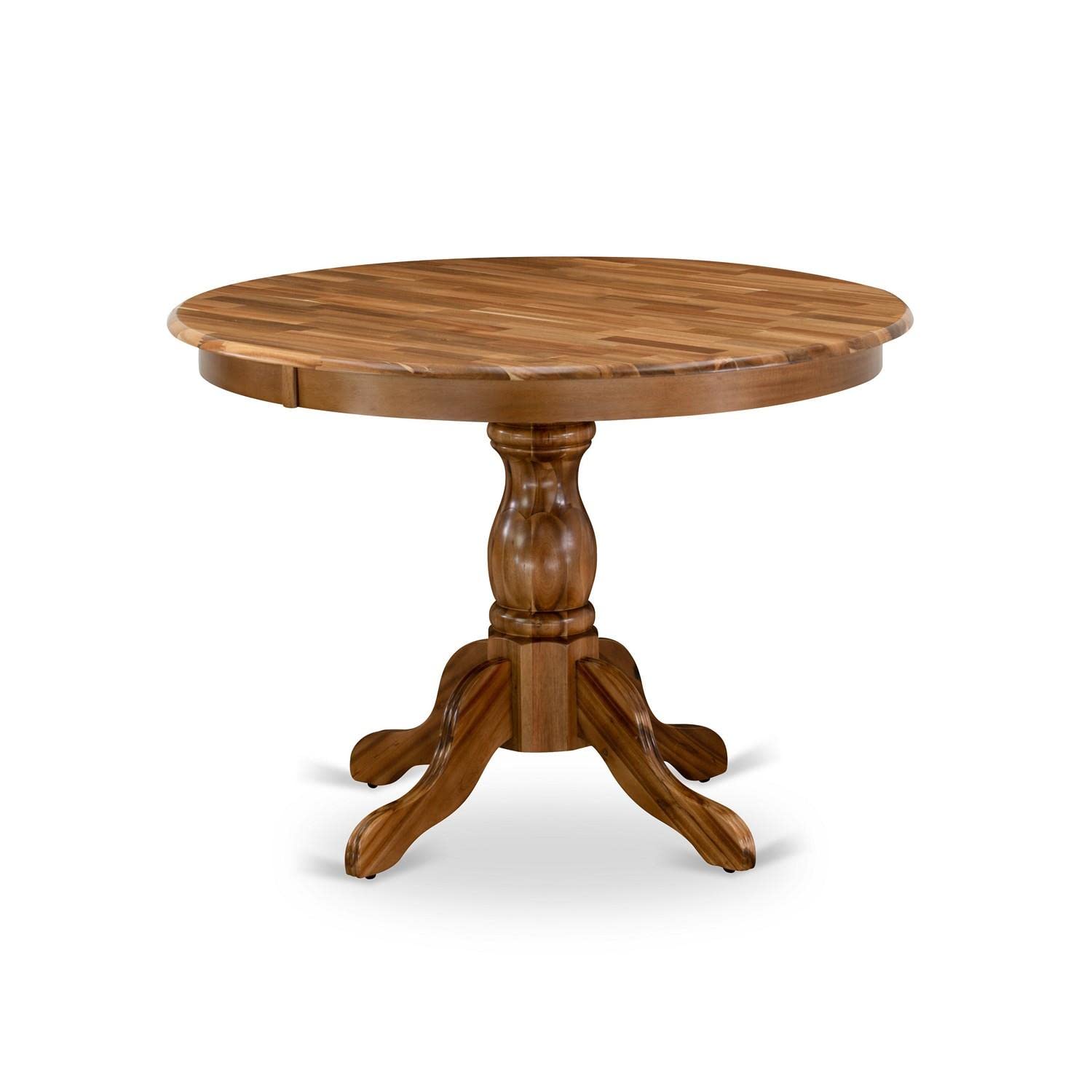 East West Furniture HBT-ANA-TP Hartland Modern Round Dining Table with Pedestal Base - 42 Inch Natural Wood Kitchen Table for Small Spaces & Breakfast Nooks | Perfect for Apartments, Condos & Cozy Dining Areas