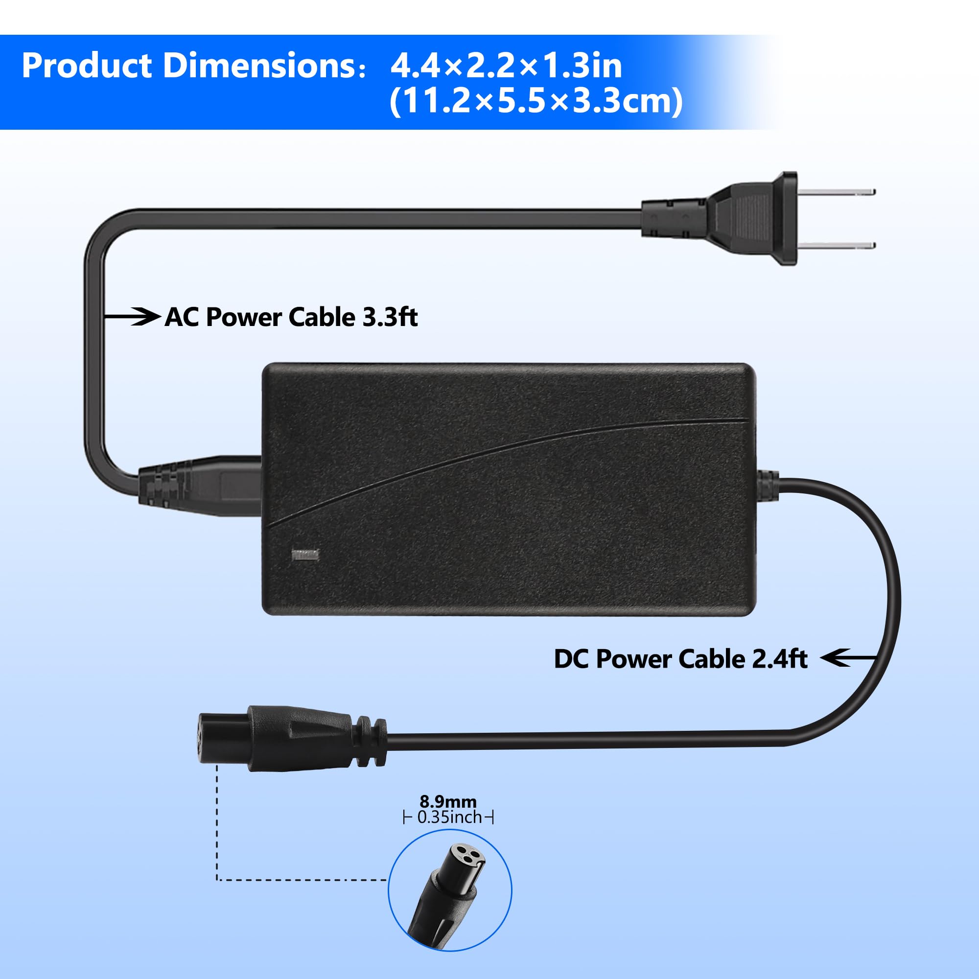 42V 3-Prong Lithium Battery Charger for 36V Electric Scooters - Compatible with Pocket Mod, Dirt Quad & Sports Mod - Fast Charging Power Supply for Kids & Adults - Perfect for Commuting, Off-Roading & Urban Transportation
