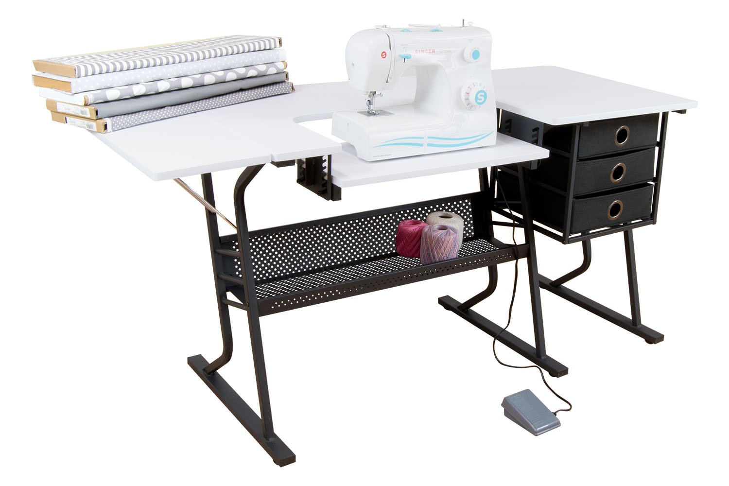 Eclipse Hobby Sewing & Craft Table - Sturdy Multi-Purpose Workstation with Drawers | Black/White Computer Desk for Sewing, Quilting, Crafting & Home Office Use