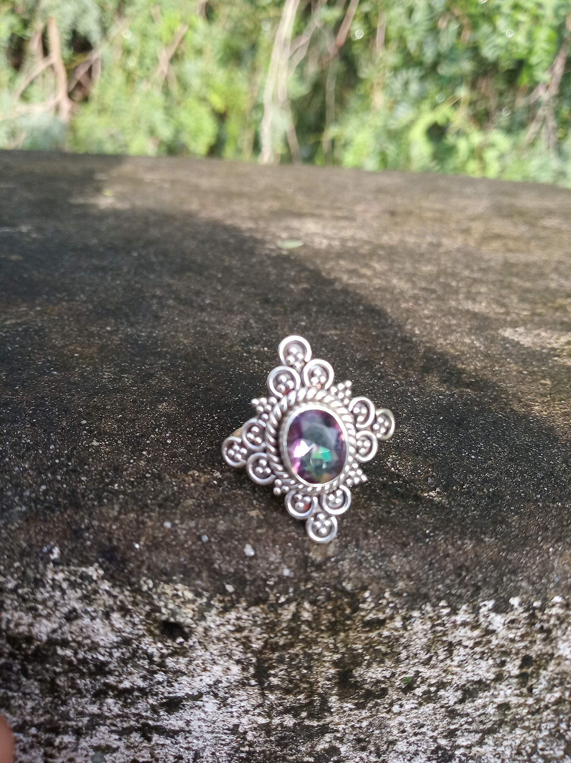Genuine Rainbow Fire Mystic Topaz Ring - 925 Sterling Silver Vintage Engagement Ring | Handmade Fine Jewelry for Women, Bridesmaid Gift | Perfect for Weddings, Anniversaries & Special Occasions
