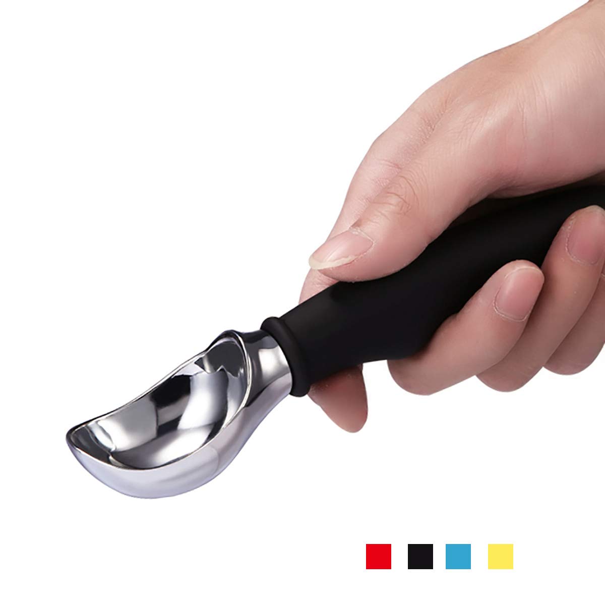 Premium Ice Cream Scoop with Comfortable Silicone Non-Slip Grip - Ergonomic Handle for Easy Ice Cream, Cookie Dough & Pie Serving - Dishwasher Safe Kitchen Tool (Black) - Perfect for Home Kitchens, Ice Cream Shops & Baking Enthusiasts