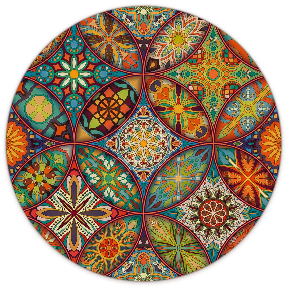 Audimi Round Mouse Pad - Floral Mandala Design Non-Slip Rubber Base for Laptop, PC, Office & Gaming (8.7 x 8.7 x 0.12 Inches) - Perfect for Workstations, Home Office & Computer Desks