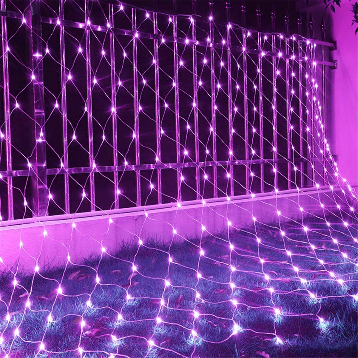 Solar Powered 204 LED Net Mesh String Lights - Waterproof 3m x 2m Outdoor/Indoor Decorative Lights with 8 Lighting Modes | Perfect for Christmas Trees, Weddings, Windows, Walls, Tables, Camping & Beach Decor (Purple)