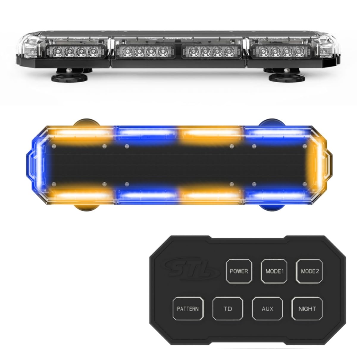 SpeedTech Lights Mini 21 120W LED Strobe Light Bar - Blue/Amber (Blue/Yellow) Magnetic Roof Mount for Trucks, Cars, Plows & Emergency Vehicles | High Visibility Warning Lights for Road Safety, Construction Sites & Night Driving