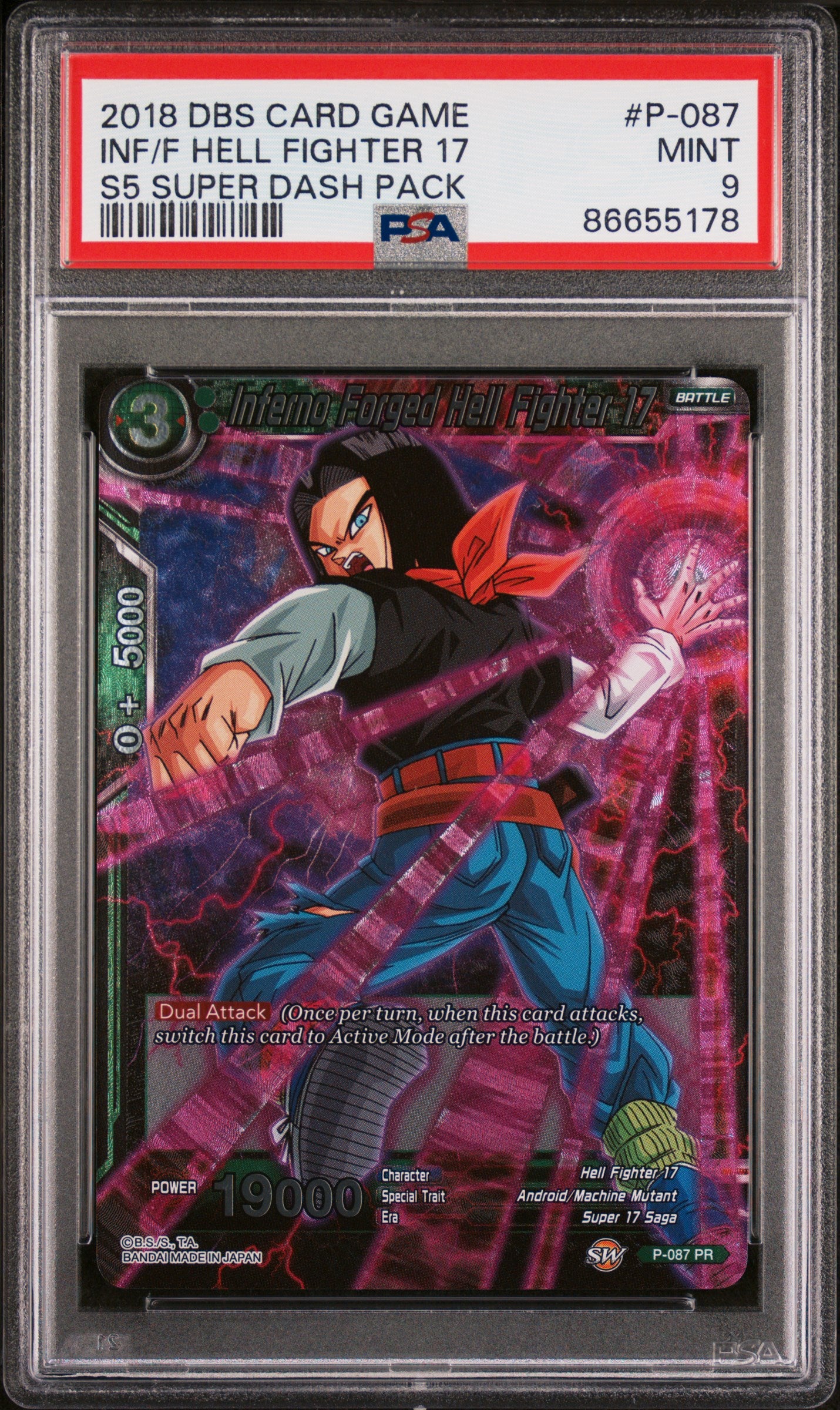 Dragon Ball Super Super Dash Infernal Fighter 17 #P087 PSA 9 Graded Card - Perfect for Collectors & Anime Fans | Display, Investment, or Gaming Memorabilia