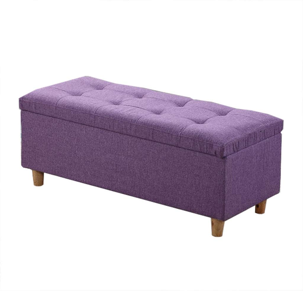 Solid Wood Storage Stool with Fabric Seat - 60x40x40cm Rectangular Ottoman Bench for Bedroom, Living Room & Clothing Store - Purple Multi-Purpose Storage Ottoman for Shoes, Blankets & Home Organization