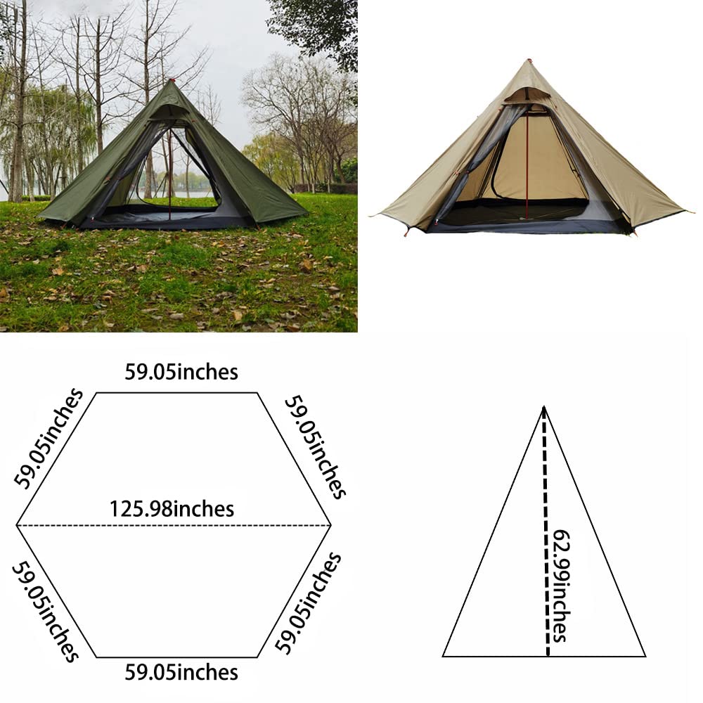 3-4 Person Tipi Hot Tent with Fire Retardant Stove Jack - Double Layer All-Weather Teepee Tent for Camping, Hiking & Backpacking | Lightweight & Easy Setup for Family & Group Outdoor Adventures