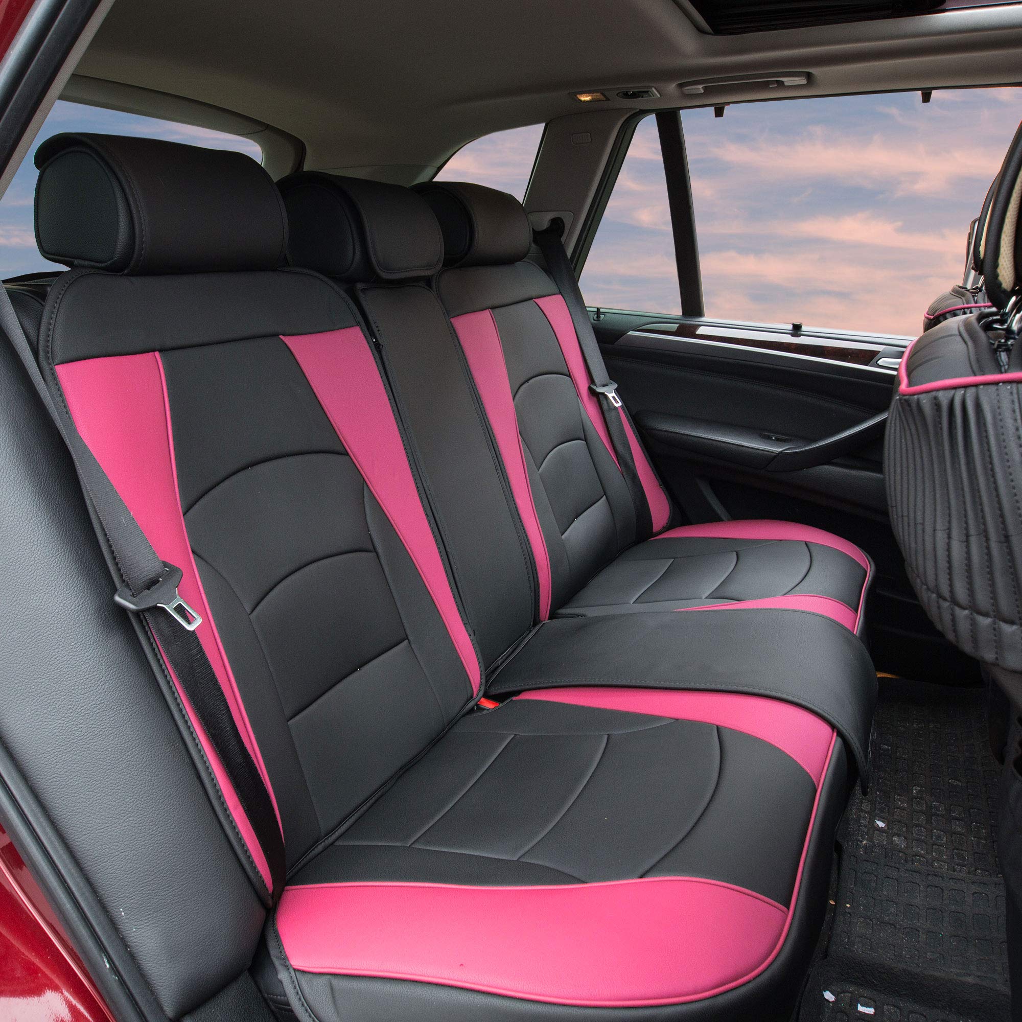 FH Group Pink Ultra Comfort Deluxe Leatherette Car Seat Cover - Waterproof Universal Fit for Cars, Trucks & SUVs | Rear Seat Protector for Daily Commute, Road Trips & Family Travel