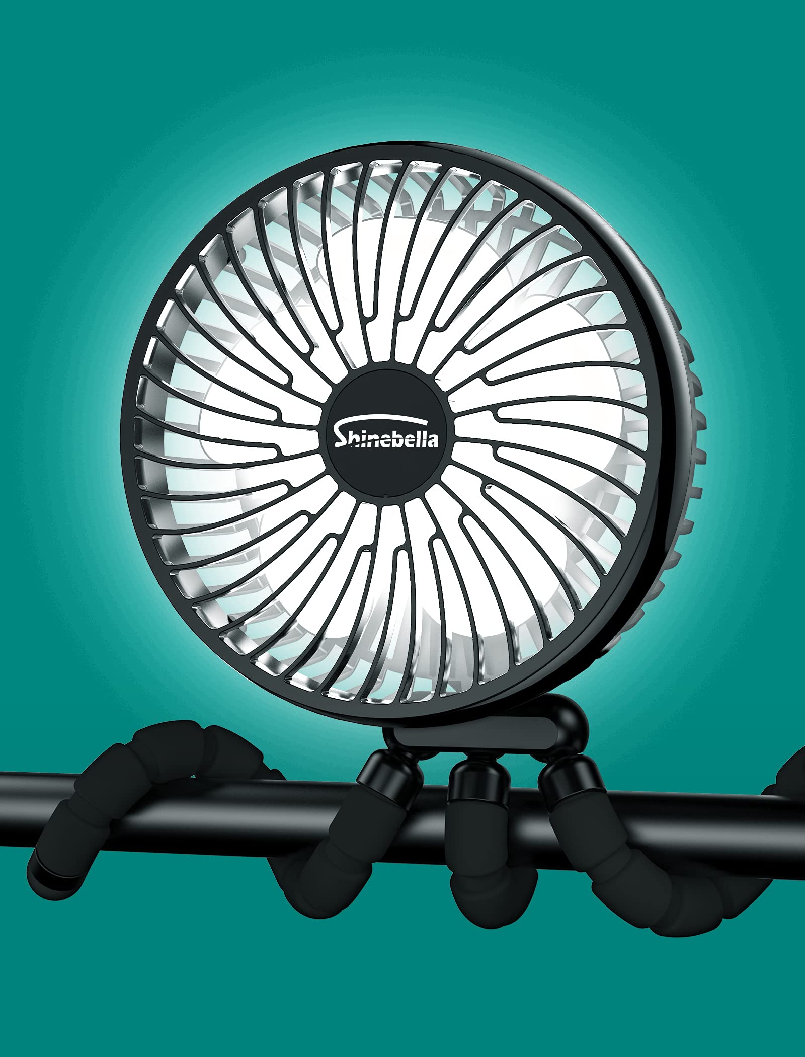 10000mAh Rechargeable Portable Stroller Fan with 3 Speed Modes & LED Light - 360° Rotating Clip On Fan with Flexible Tripod Stand - USB Powered Desk Fan for Baby Stroller, Car, Camping, Office & Home Use - Up to 63 Hours Battery Life