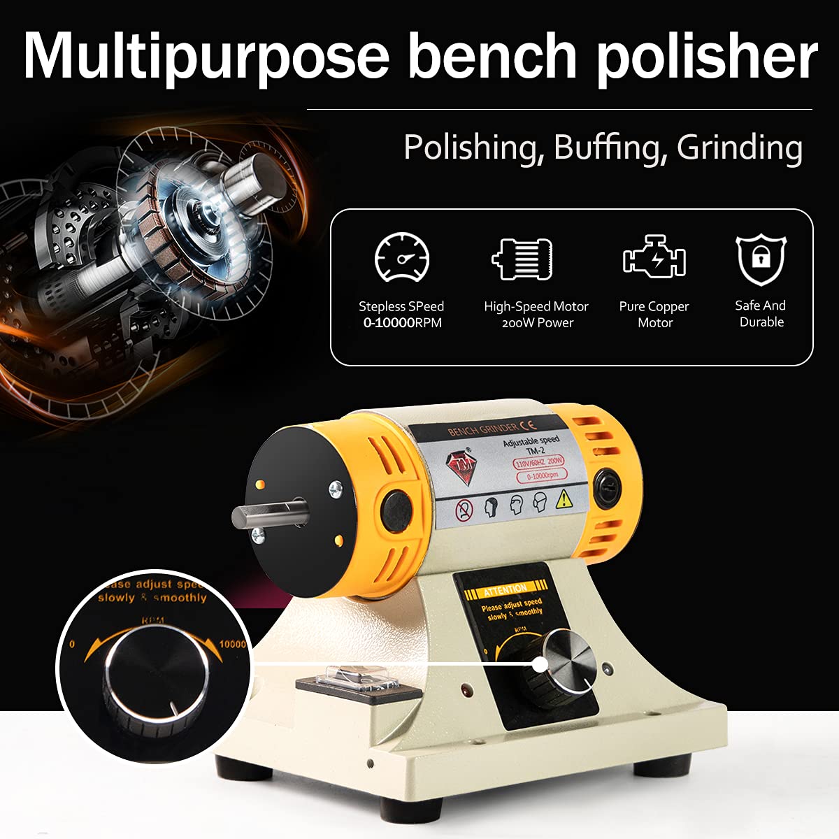 LIBAOTML Adjustable Speed Polishing Machine - Multi-Function Bench Lathe Polisher & Grinder for Jewelry Making, Woodworking, Dental, DIY Projects | Perfect for Home Workshops, Crafting, Metal Polishing & Small Part Finishing