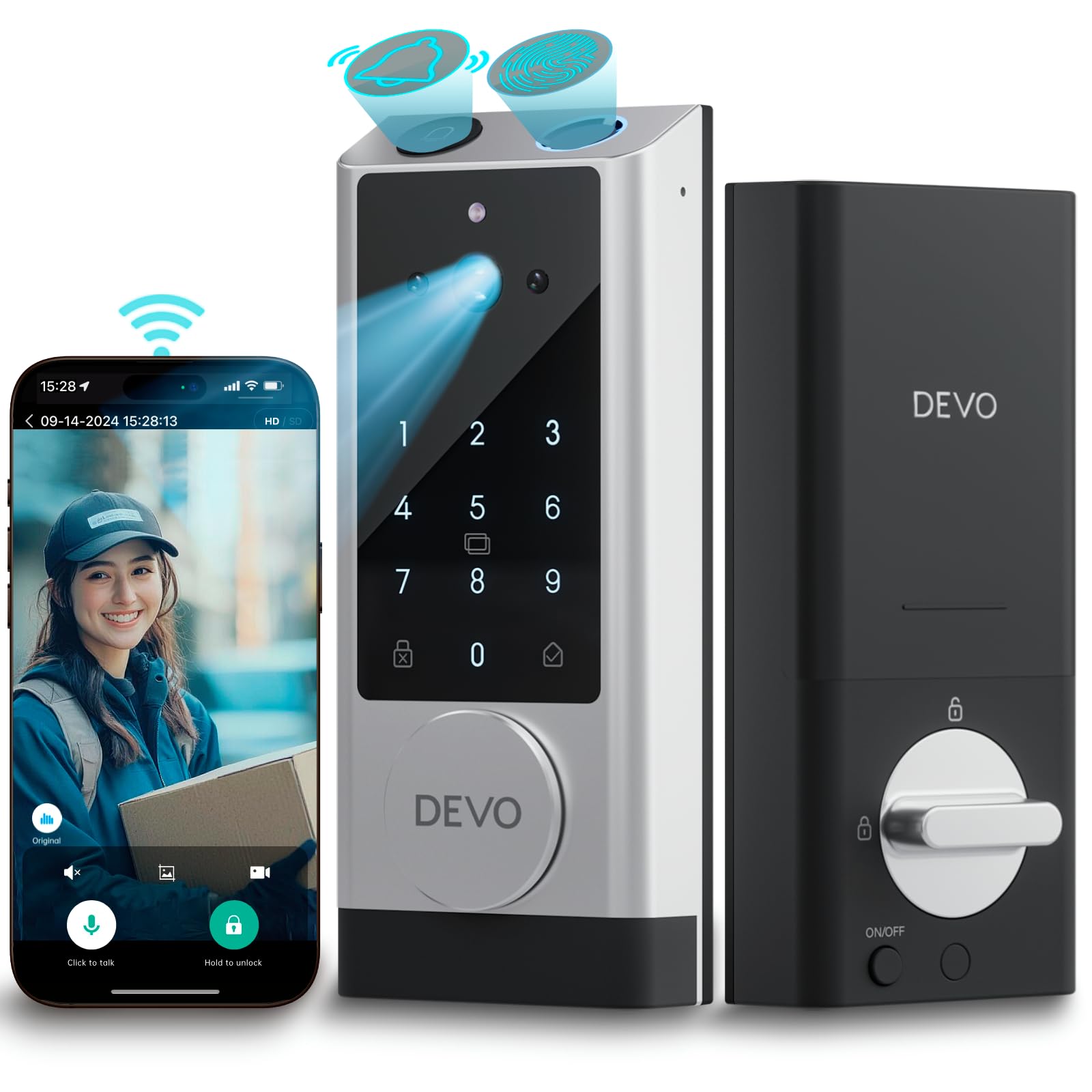 Devo G1 Smart Video Door Lock with Camera & Doorbell - 6-in-1 Keyless Entry, Fingerprint ID, Auto Lock, Wi-Fi Enabled Smart Deadbolt - BHMA Grade 3 Secure Front Door Lock - Easy Installation & Waterproof - Perfect for Home Security, Vacation Rentals & Smart Home Integration
