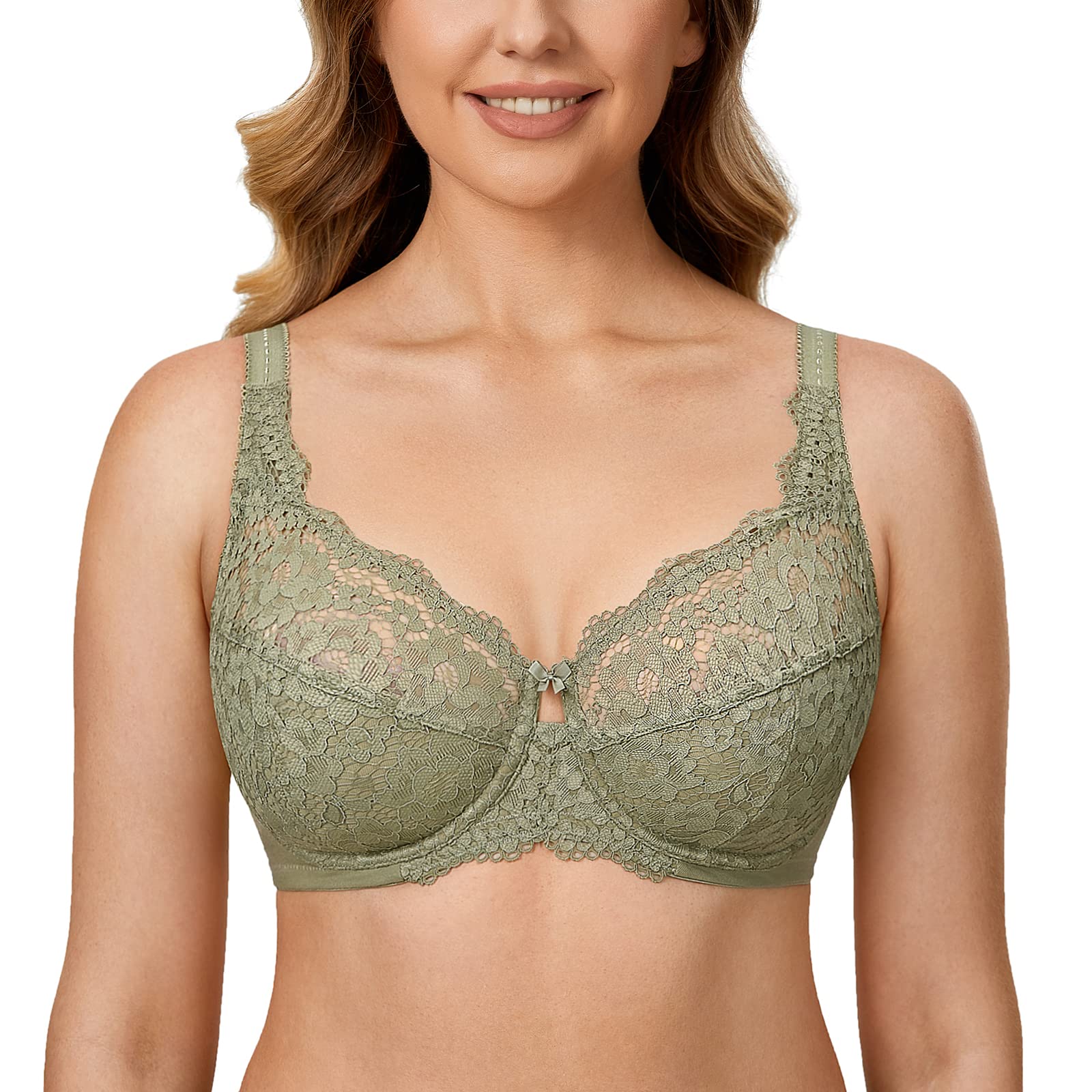 DELIMIRA Women's Plus Size Lace Underwire Bra - Full Coverage Unlined Cotton Bras for Comfort & Support - Perfect for Everyday Wear, Workouts, and Special Occasions