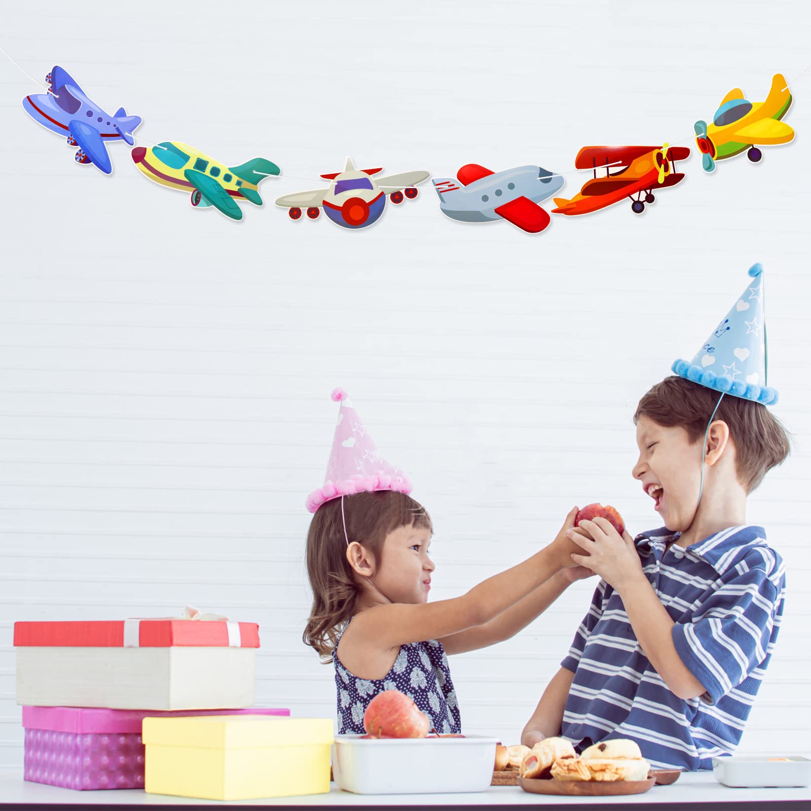 Airplane Garland Banner - Kids Birthday Party Decor, Baby Shower Supplies, Aircraft Bunting & Photo Backdrop - Pre-assembled Airplane Theme Decorations for Nursery, Boys Room & Aviation Themed Events