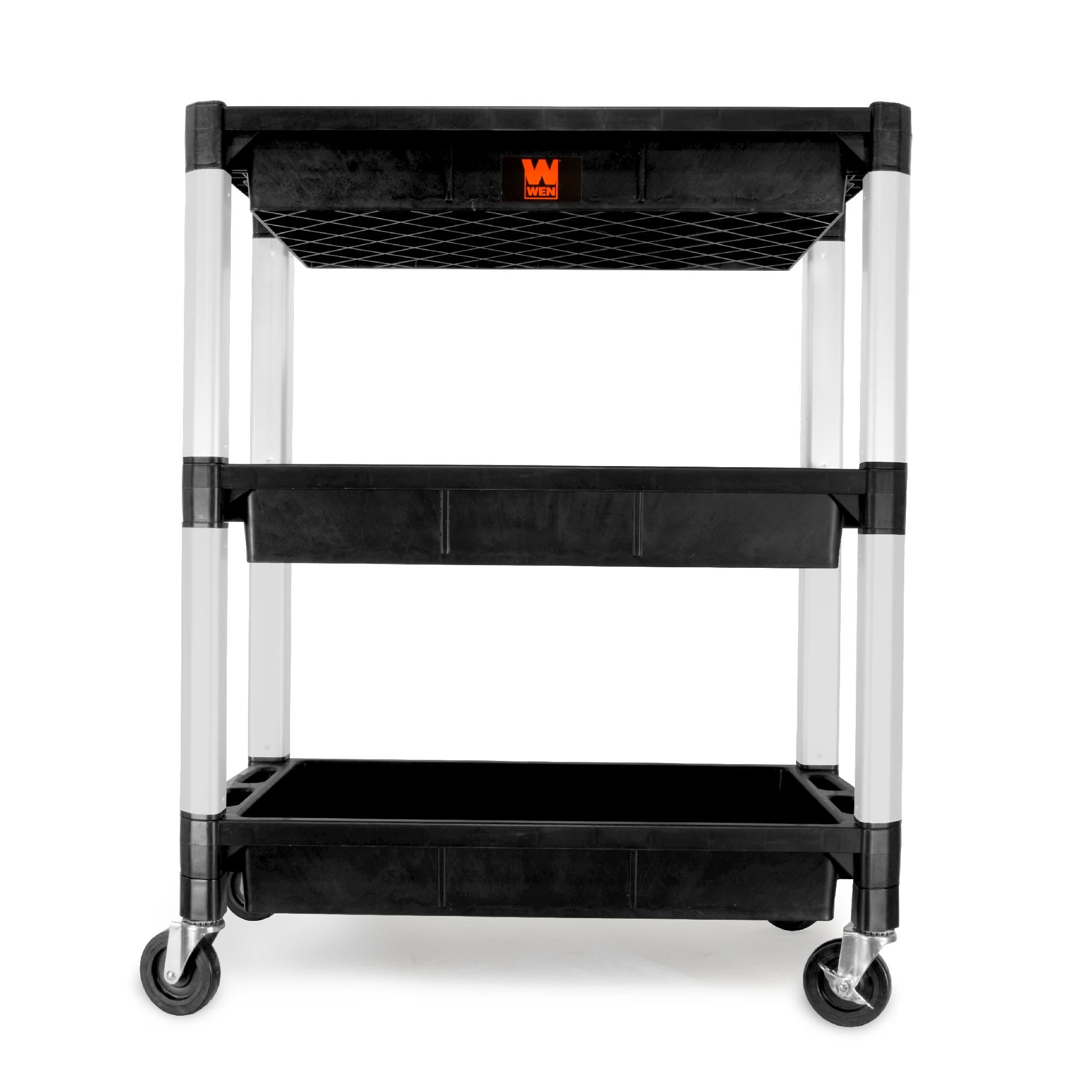 WEN 73163 Heavy Duty 300LB Capacity 3-Tier Utility Cart with Wheels - Perfect for Warehouse, Office, and Home Storage Organization