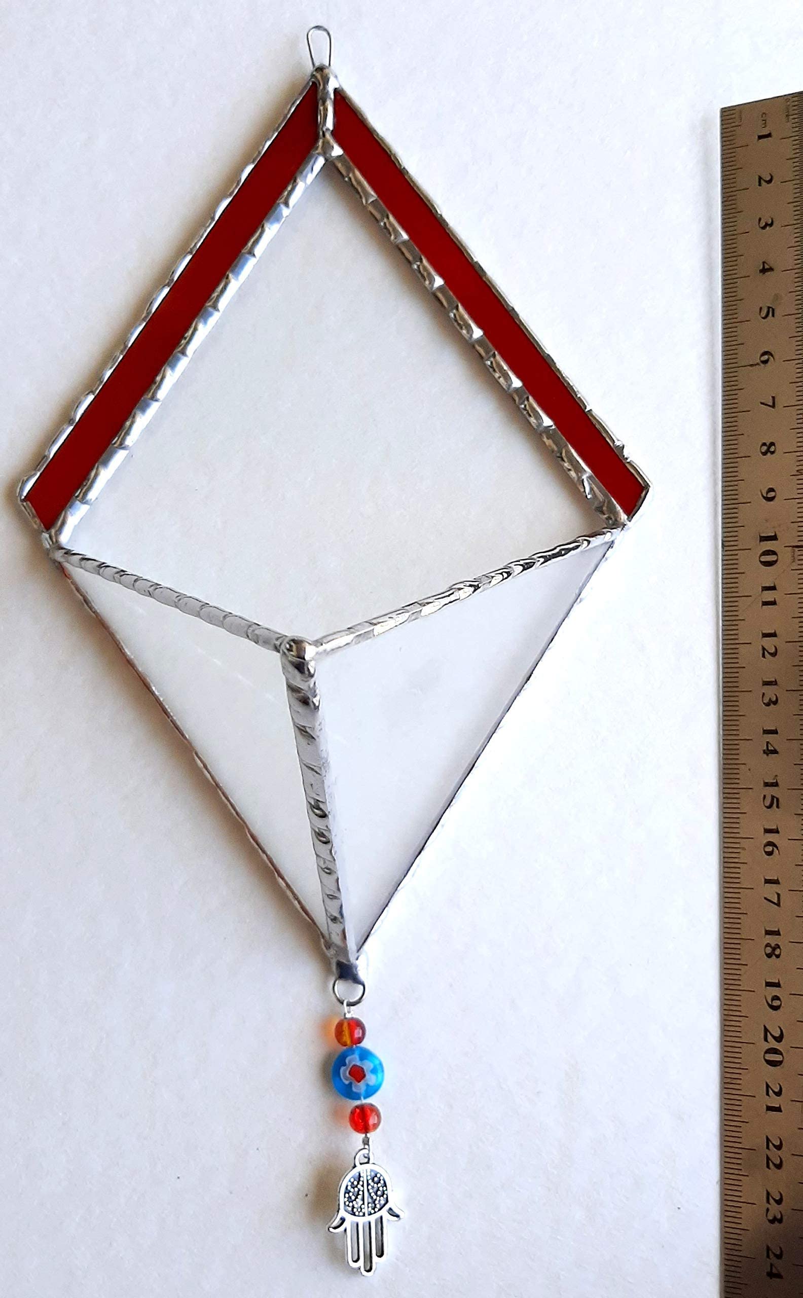 Transparent Diamond-Shaped Stained Glass Terrarium with Red Frame - Indoor Planter for Succulents, Air Plants & Home Decor | Perfect for Gardening, Office Desk & Unique Gift Ideas