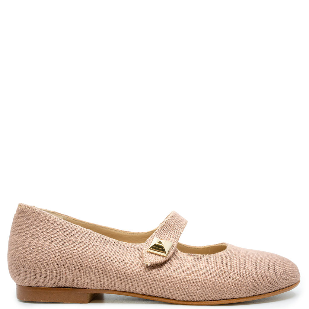 Blublonc Pink Linen Stud Mary Jane Shoes for Women - Comfortable & Stylish Flats with Rhinestone Decor - Perfect for Casual Wear, Office, and Special Occasions