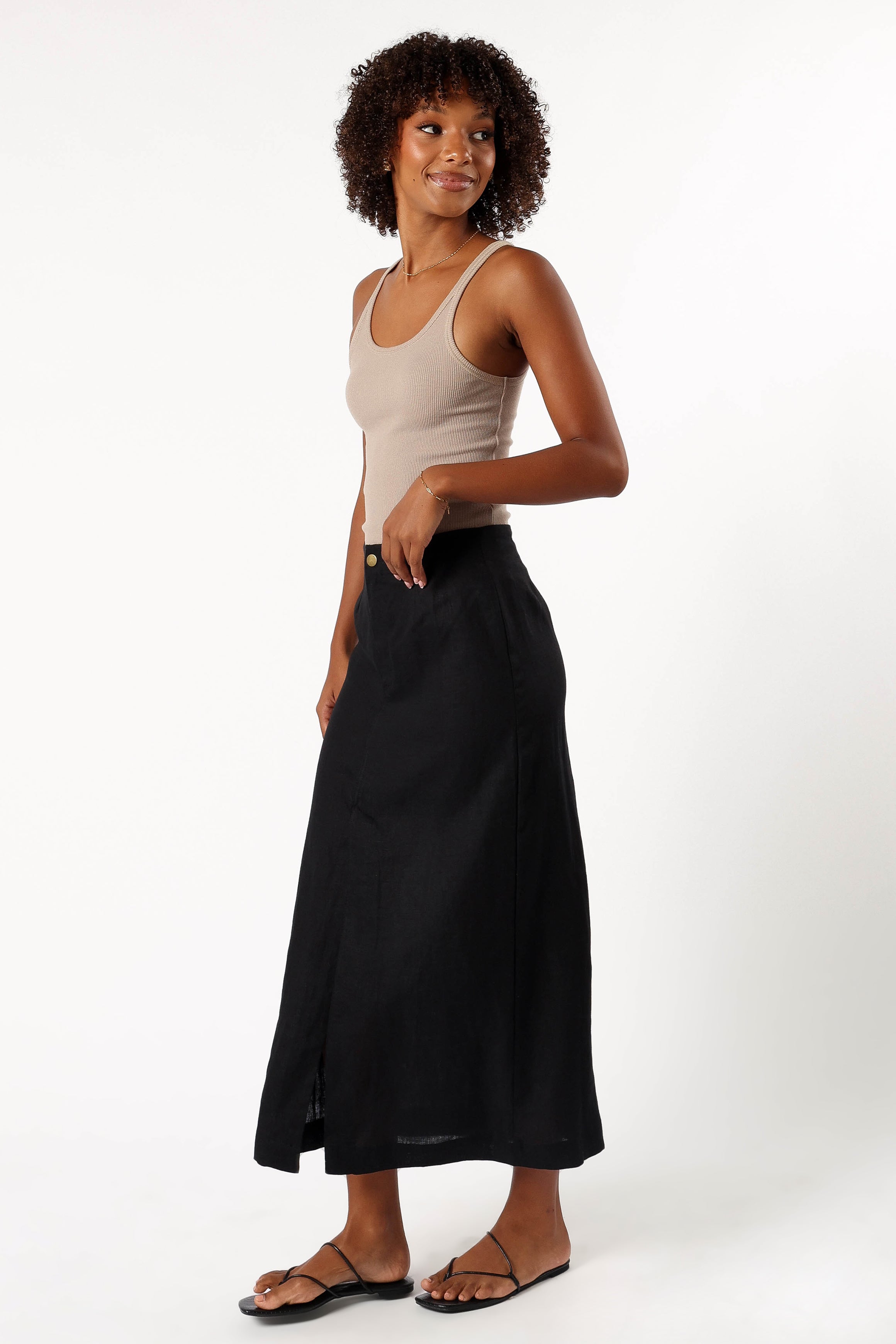 Finley Linen Midi Skirt for Women - Comfortable A-Line Summer Skirt in Black | Perfect for Casual Outings, Beach Vacations & Boho Style Outfits