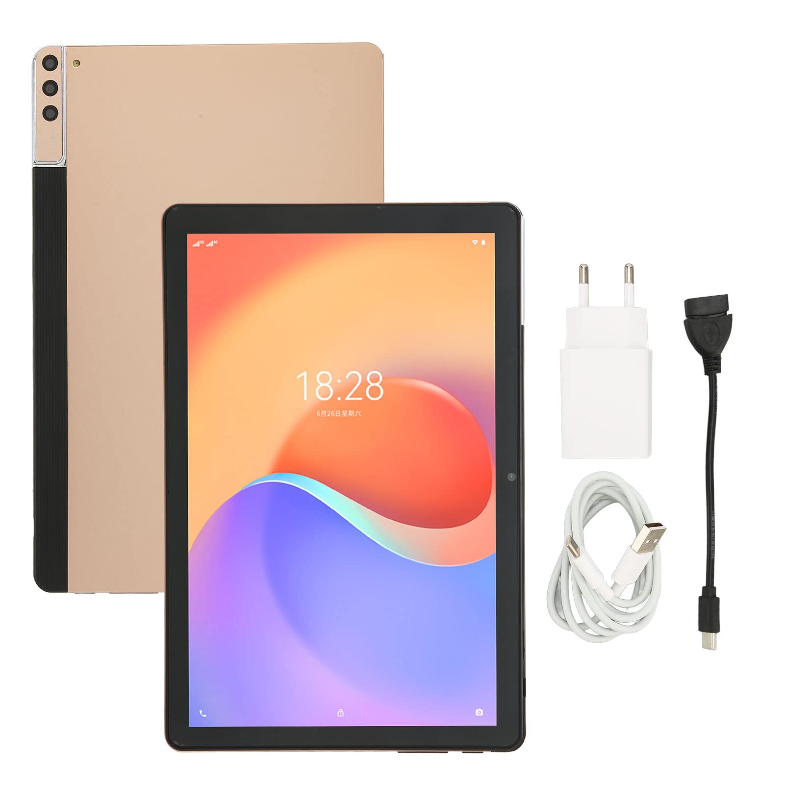 AMONIDA 10 Inch Tablet, Android 11.0 Gold Phone Tablet with 100-240V EU Plug for Study & Online Learning - Perfect for Students, Remote Work & Entertainment