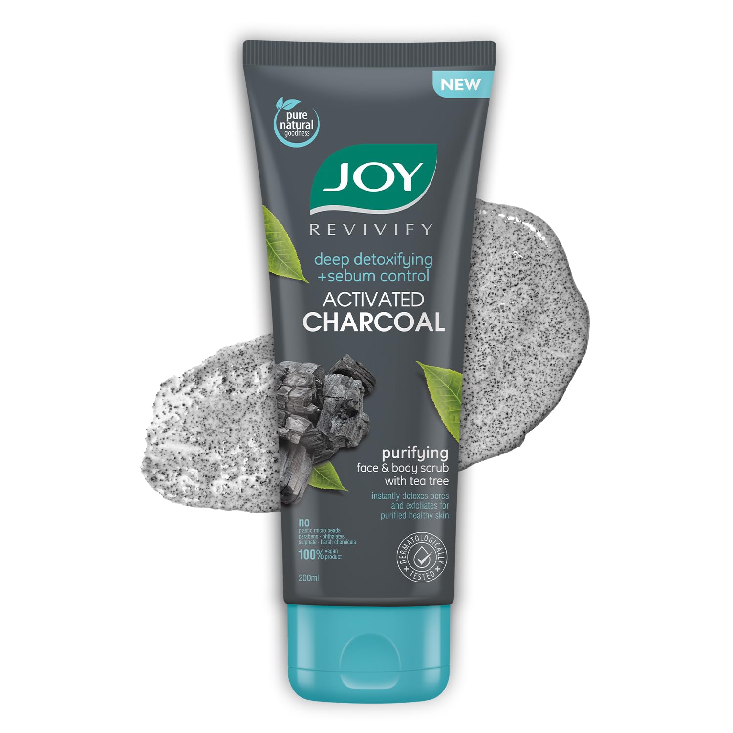 Joy Exfoliating Charcoal Face Scrub for Men & Women (200g) | Oil Control & Deep Cleansing with Tea Tree Extract | Detoxifies & Purifies All Skin Types | 100% Vegan & Cruelty-Free | Gentle Daily Exfoliator for Acne-Prone & Oily Skin | Perfect for Morning & Night Skincare Routine