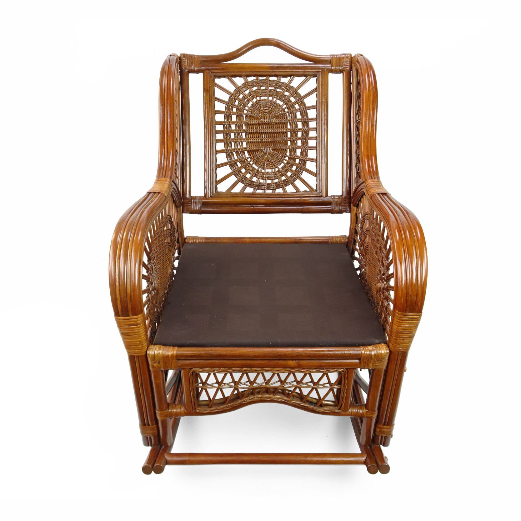 Malibu Rocking Handmade Lounge Chair - Eco-Friendly Natural Wicker Rattan with Red Cushion - Indoor Use Only - Perfect for Living Room, Sunroom or Patio Relaxation