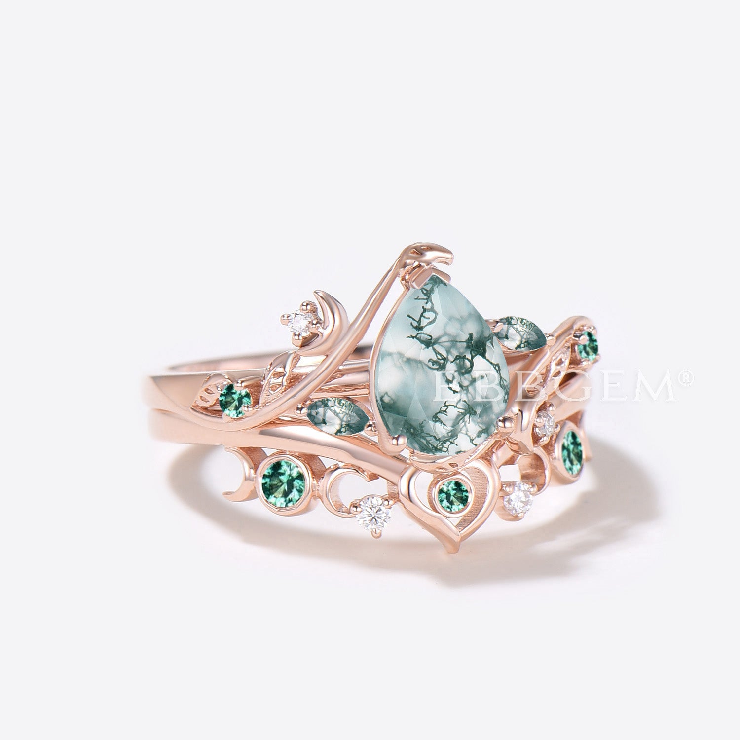Pear Shaped Moss Agate Engagement Ring - Heart Design Green Wedding Band for Women | Eco-Friendly Gemstone Jewelry for Proposal, Anniversary & Romantic Occasions