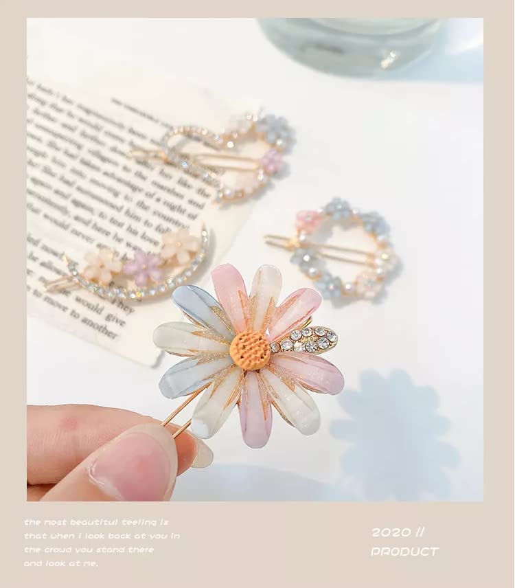 Elegant Korean Starvis Rhinestone Hair Clips for Women - Bling Pearl Resin Acrylic Bobby Pins & Hair Slides (4-Pack, Multicolor) - Perfect for Weddings, Parties & Everyday Glam