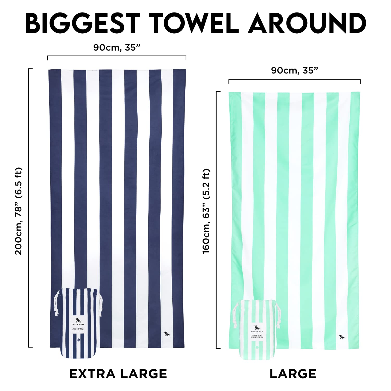 Dock & Bay Quick Dry Sand Free Beach Towel - Super Absorbent Lightweight Travel Towel for Swimming, Camping, Vacation - Eco Friendly 100% Recycled Materials with Carry Bag - Perfect for Beach, Pool, Gym & Outdoor Adventures