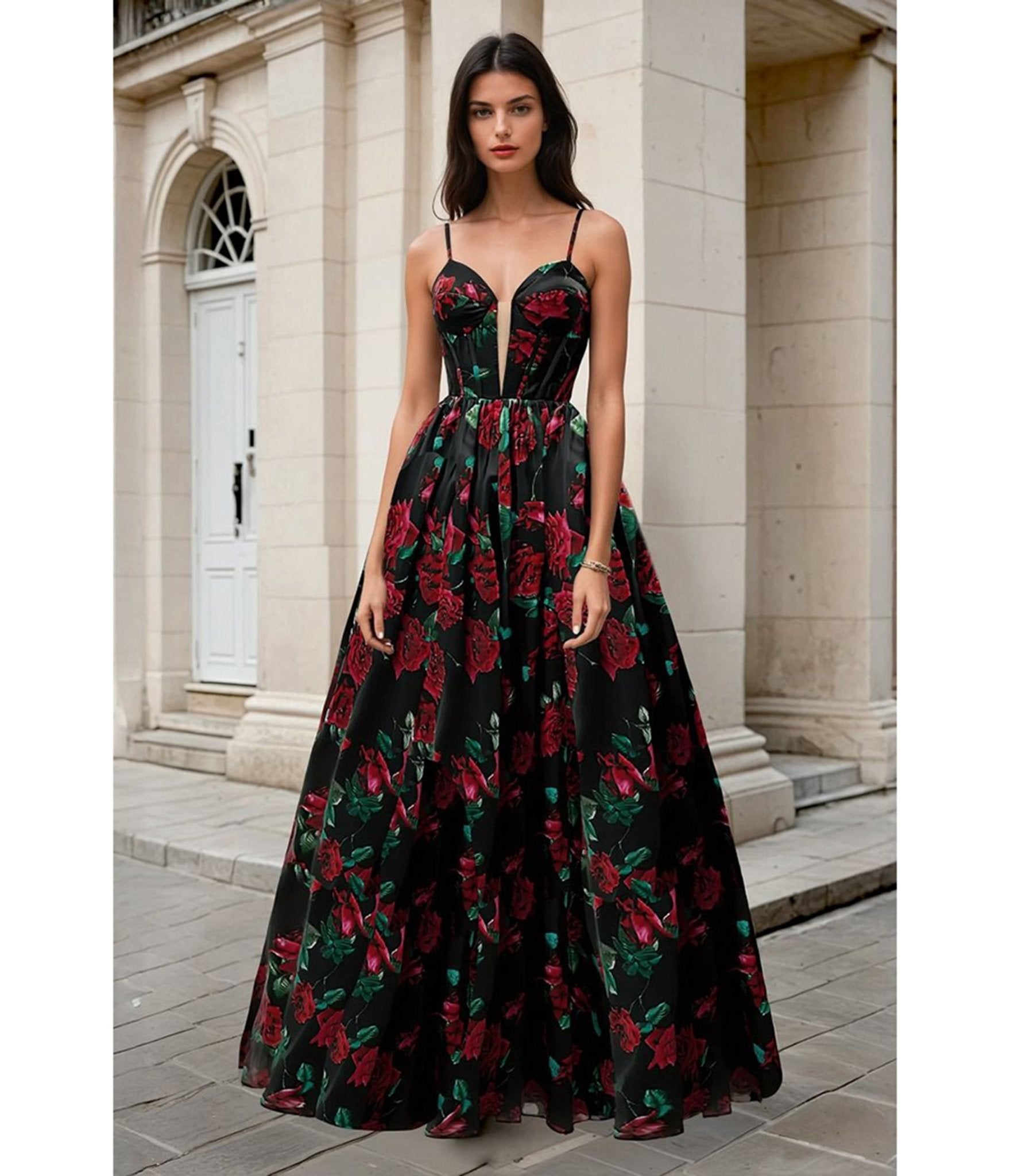 Cinderella Divine Rose Print Organza Prom Dress - Elegant Formal Gown for Homecoming, Ball & Special Occasions