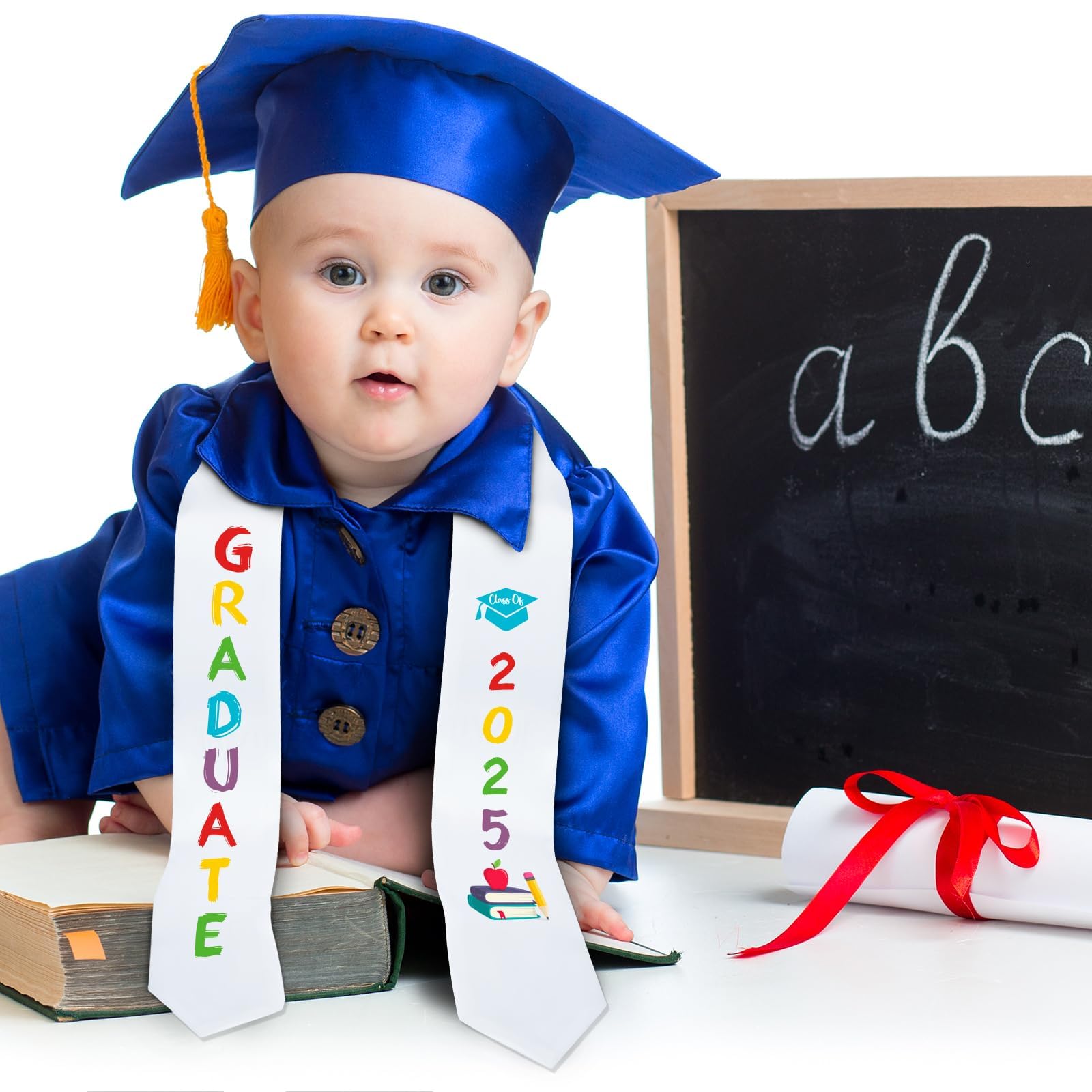 Preschool Graduation Stole 2025 - 2 Pcs Printed Sash for Kindergarten Kids, Unisex Graduation Gifts for Ceremonies & Photos