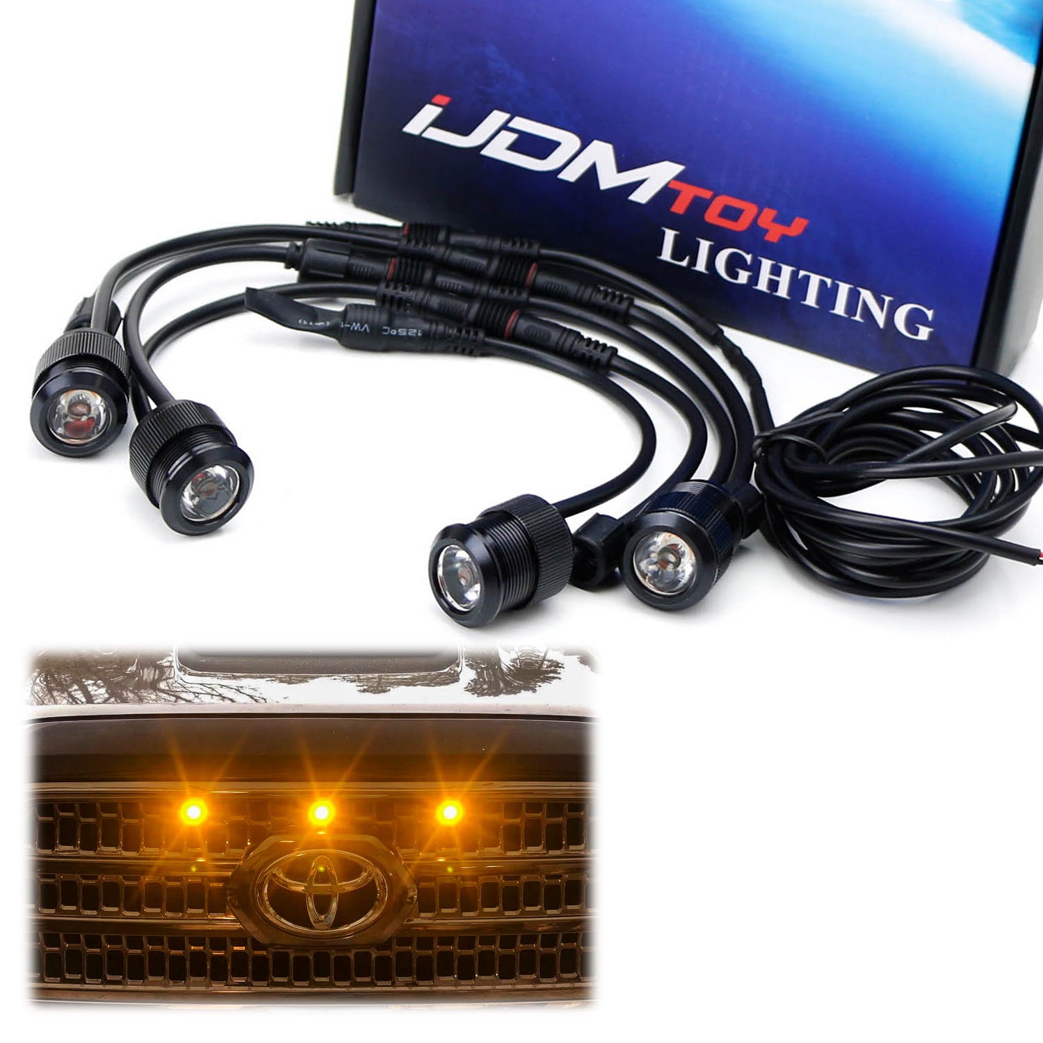 4-Piece Raptor Style 3W Amber LED Grille Lights Kit for 2016-2023 Toyota Tacoma with TRD Grill - Off-Road, Truck Accessories & Night Driving Safety Lights
