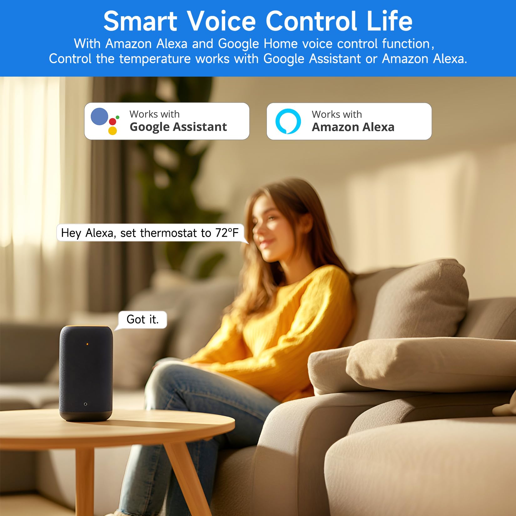 Smart WiFi Thermostat for Home - Programmable Thermostat Compatible with Alexa & Google Assistant, Works with Tuya/Smart Life App, C-Wire Required, Energy Efficient - Perfect for Smart Home Automation & Remote Temperature Control