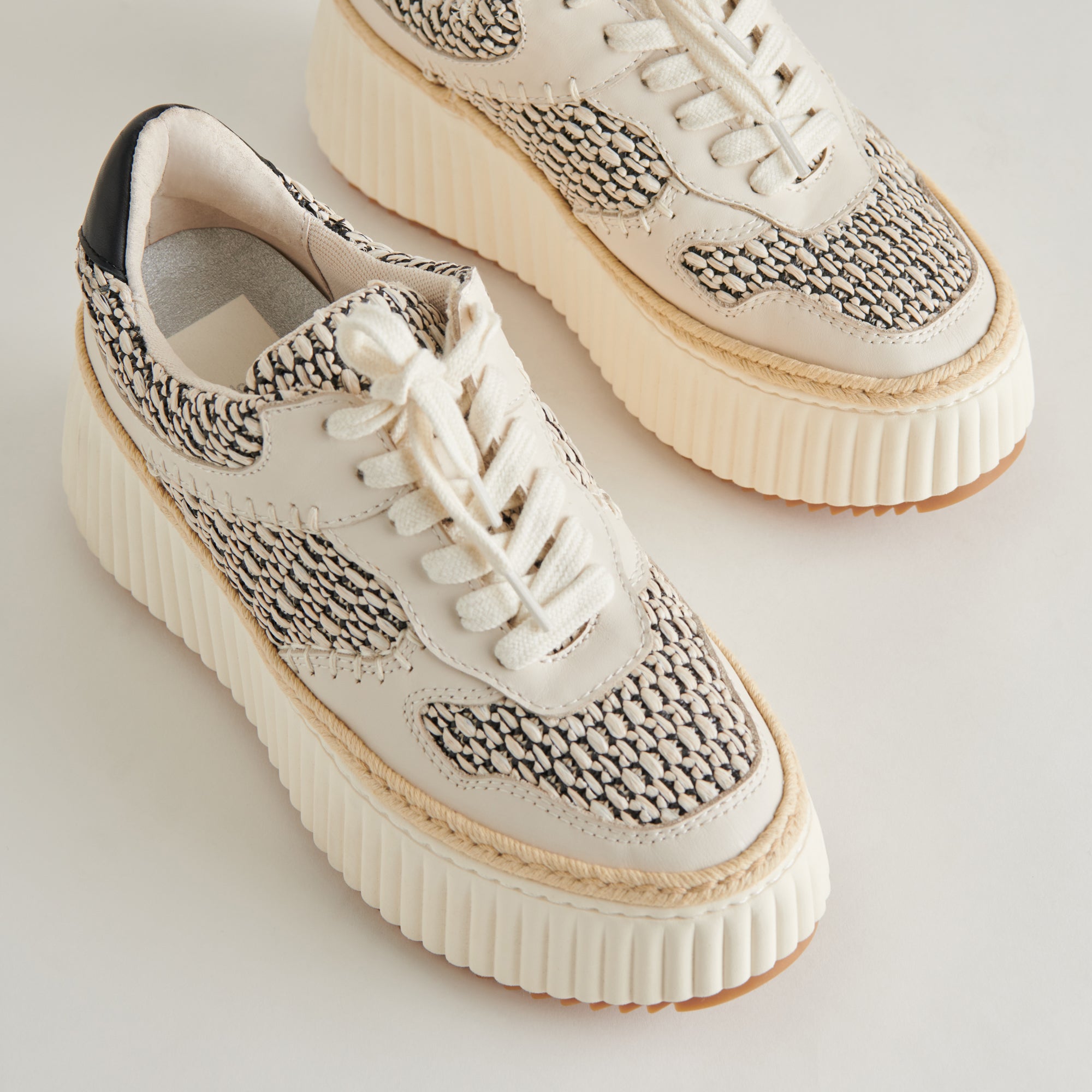 DANDI Women's Black Natural Raffia Sneakers - Comfortable Casual Shoes for Walking, Travel & Everyday Wear