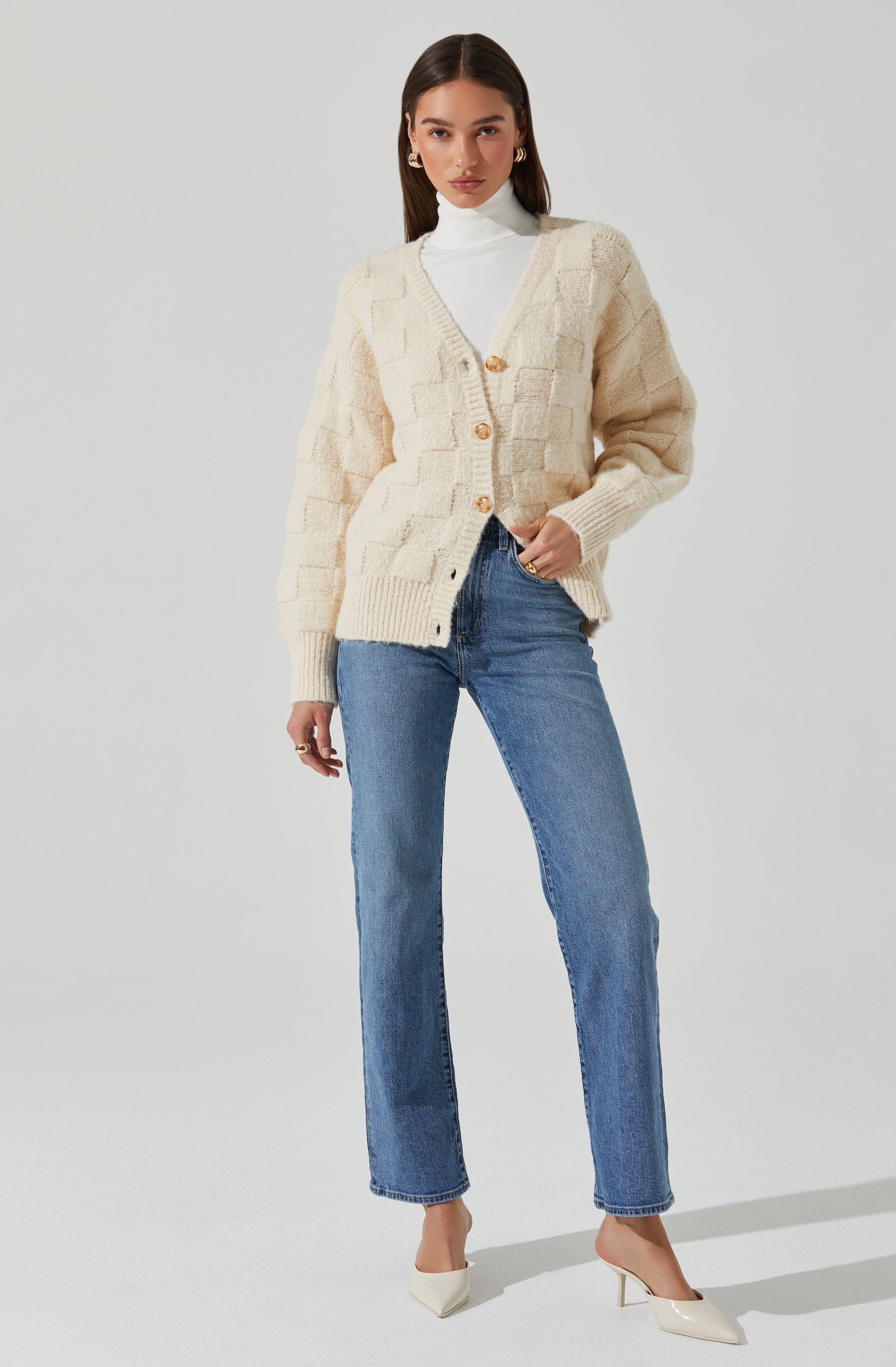 Quinby Women's Checkered Cardigan Sweater - Cozy Knit Button-Up Long Sleeve Open Front Wrap - Perfect for Fall, Winter & Spring Layering - Office, Date Night, Casual Outfits