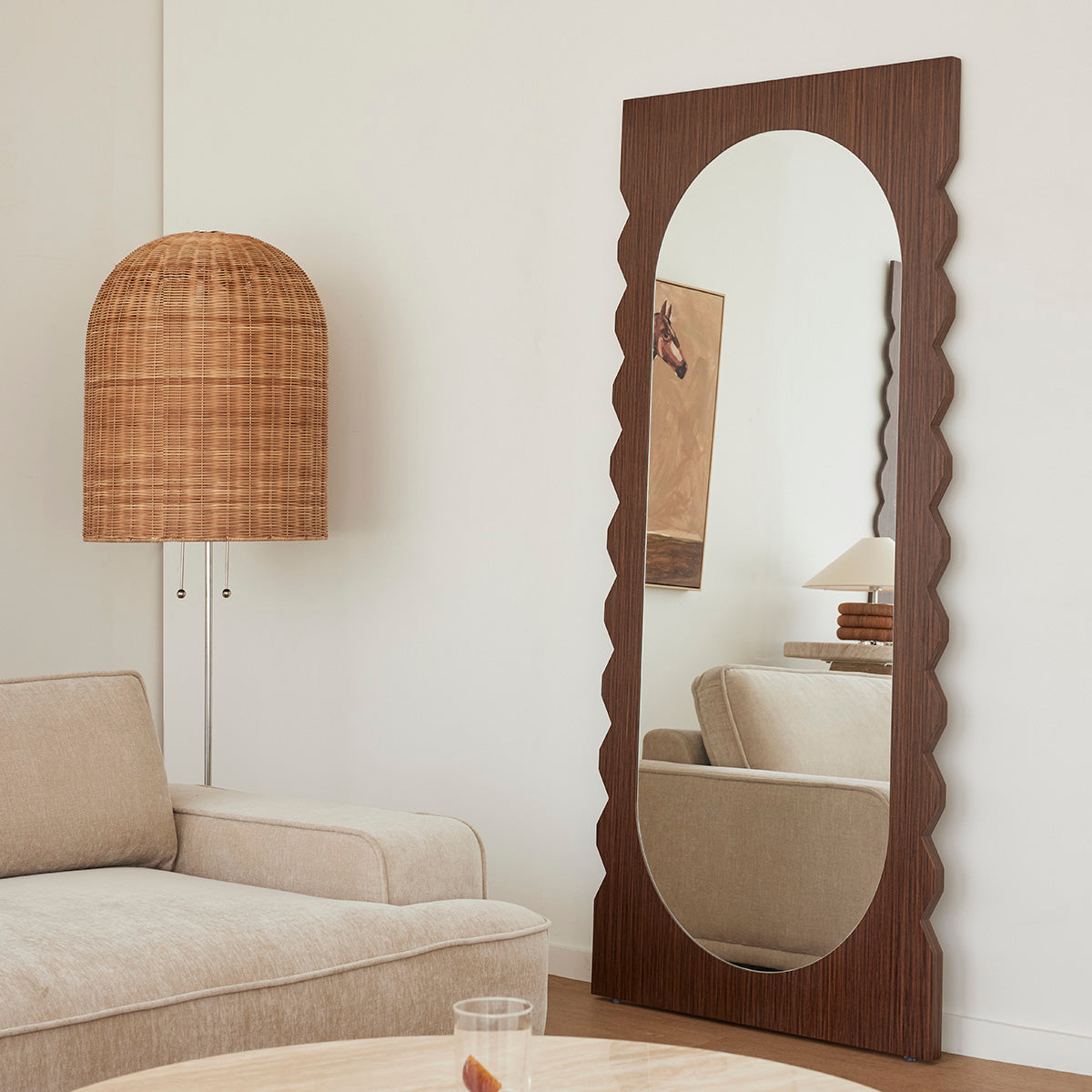 Azzurra Full-Length Walnut Wood Floor Mirror - Elegant Standing Mirror for Bedroom, Living Room & Entryway Decor